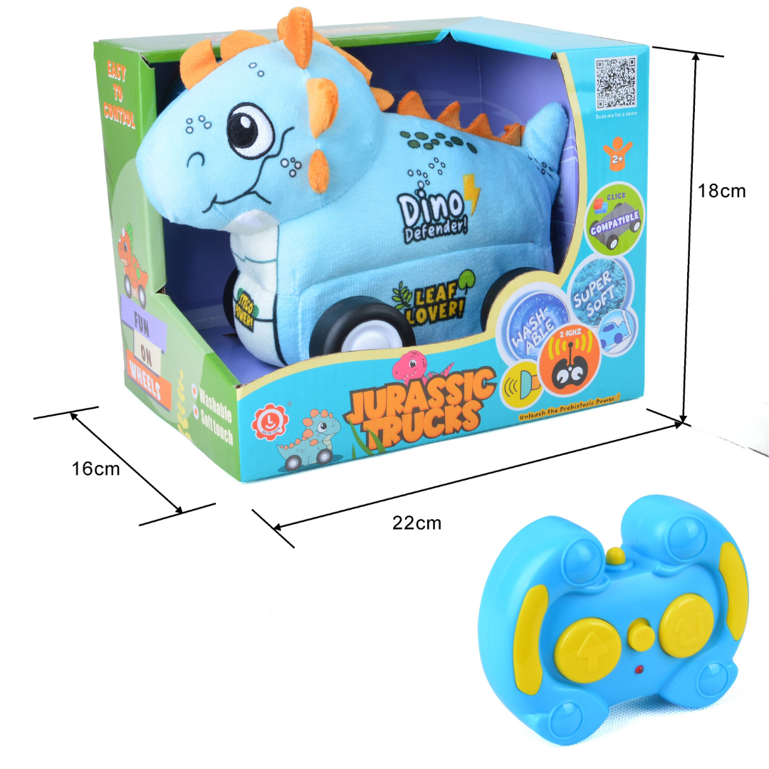 Stegosaurus Plush Car, Dinosaur Remote Control Toy with Lights and Sounds, Adventurous Gift for Boys Aged 3+