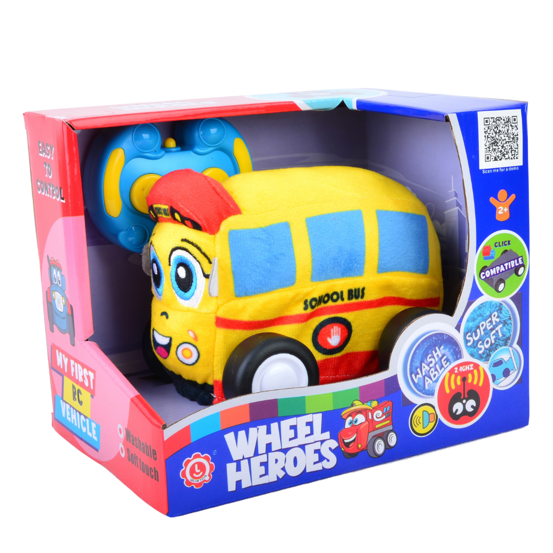 School Bus Plush Car, Soft Remote Control Toy with Lights and Sounds, Educational Playtime Gift for Kids Aged 3+