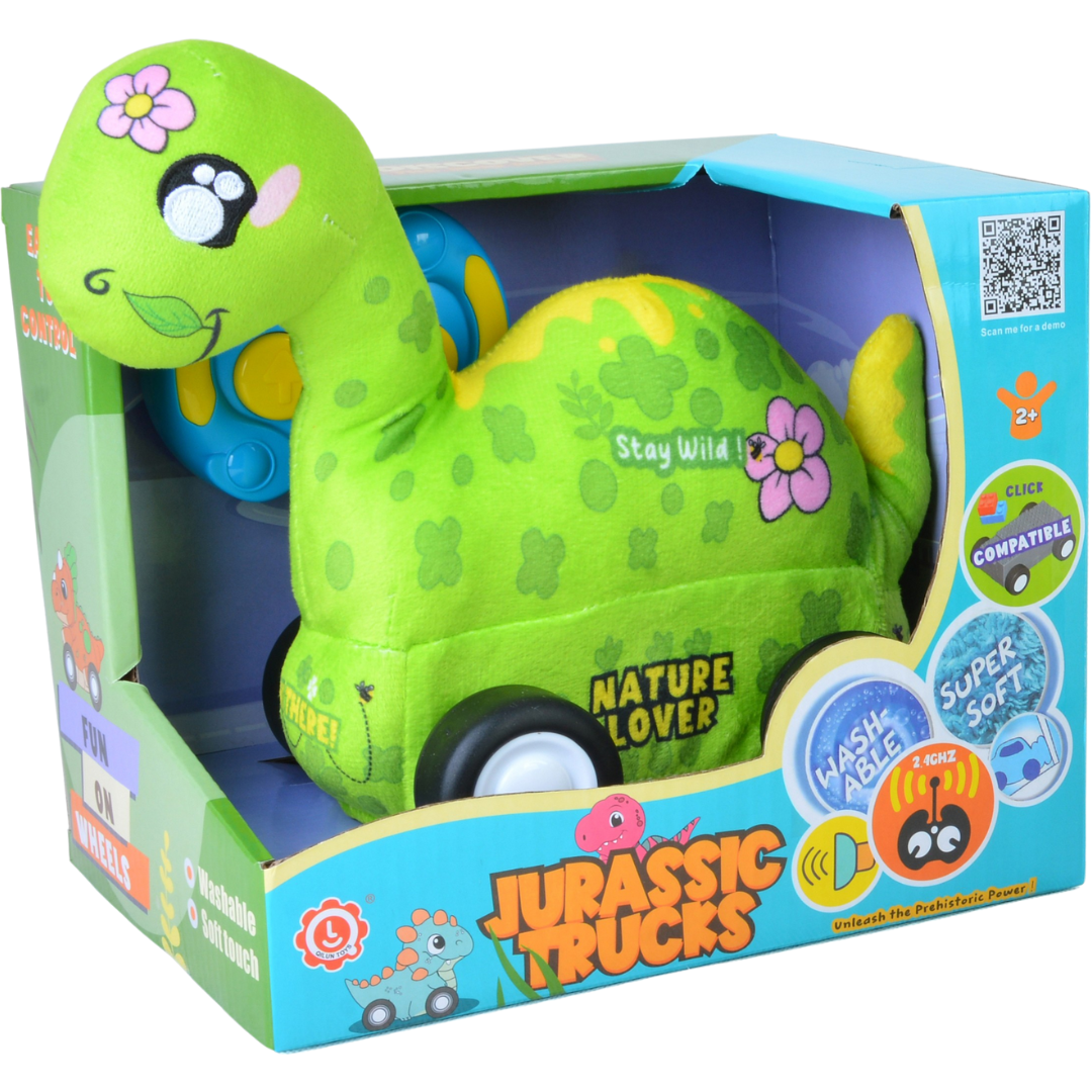 Diplodocus Plush Car, Dinosaur Remote Control Toy with Lights and Sounds, Educational Gift for Kids Aged 3+