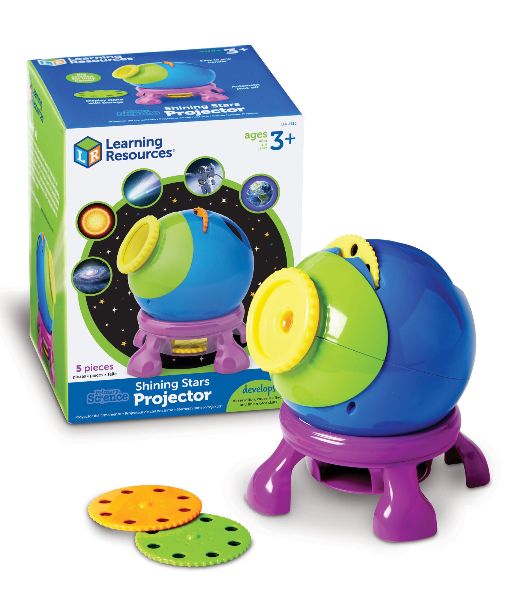 موارد التعلم - جهاز عرض النجوم المتألقة للعلوم الأساسية، لعبة فضاء تعليمية مع 24 صورة ودليل أنشطة متعدد اللغات، للأعمار من 3 سنوات فما فوق