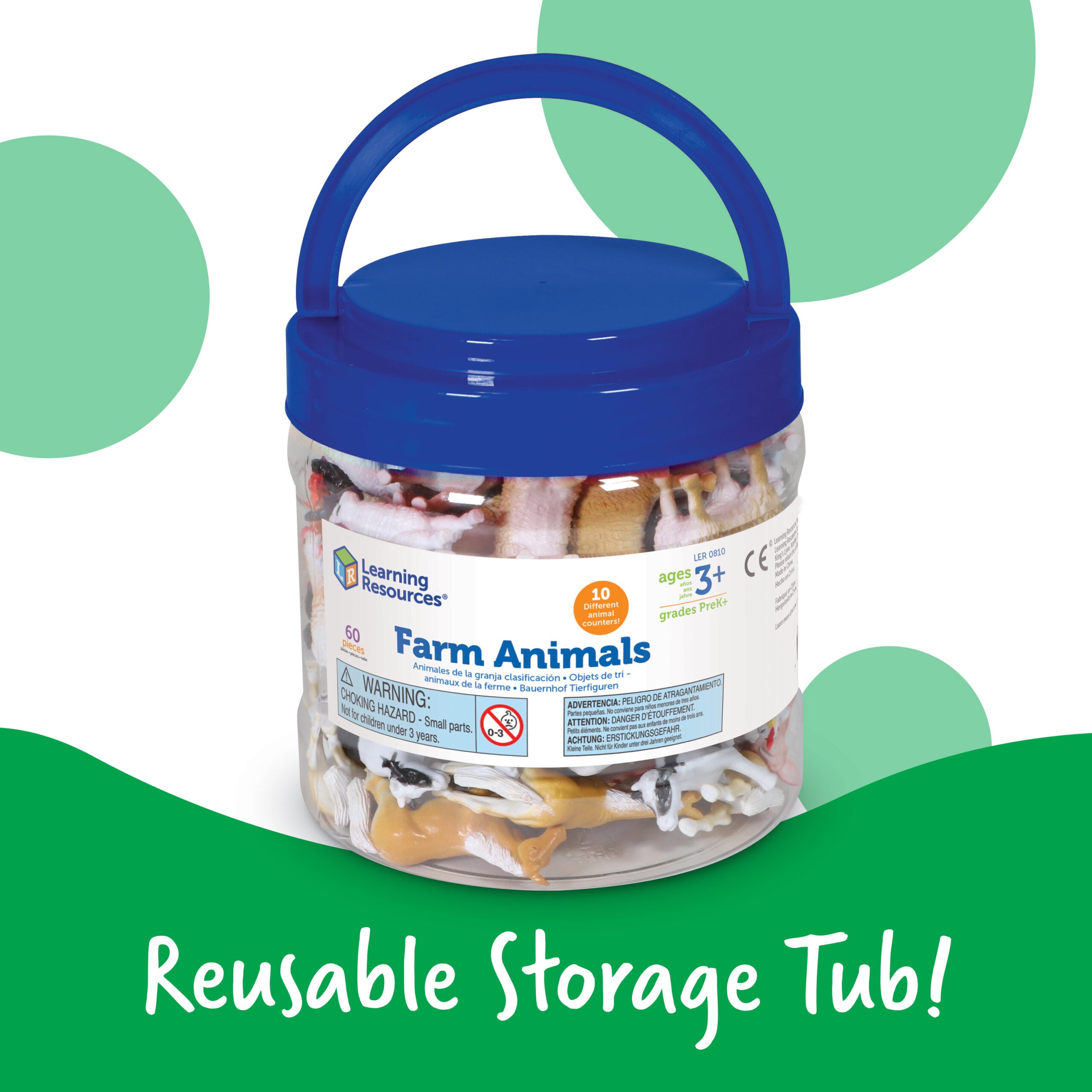 Learning Resources Farm Animal Counters, Set of 60, Colourful & Realistic Farm Animal Figures for Counting, Sorting & Imaginative Play, Math Manipulatives for Early Learning, Ages 3+