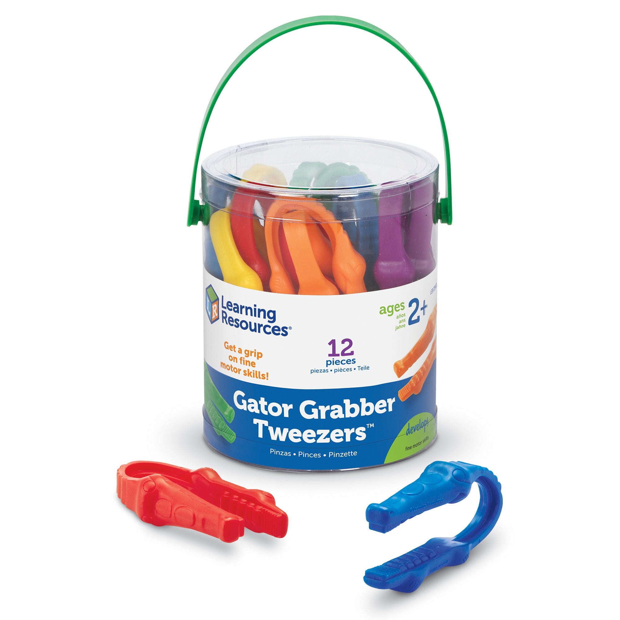 ملاقط Gator Grabber من Learning Resources، مجموعة من 12 قطعة، أداة للمهارات الحركية الدقيقة للأطفال الصغار، تدعم الاستكشاف العلمي المبكر، تتضمن دلو تخزين، للأعمار من سنتين فما فوق
