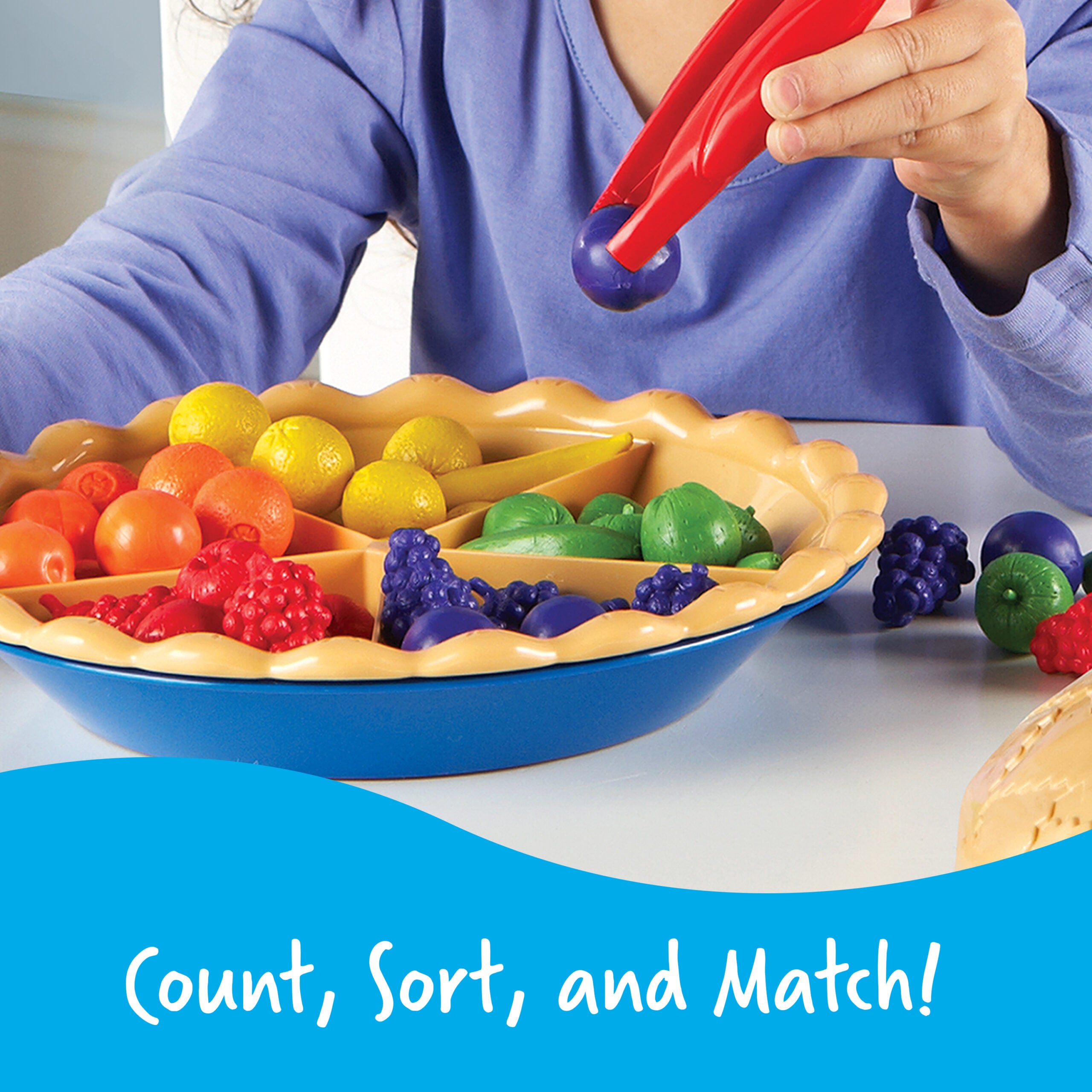 Learning Resources Super Sorting Pie, Early Numeracy & Colour Recognition, Counting & Sorting Activity Set with 60 Fruit Counters, Jumbo Tweezers, Sorting Cards & Activity Guide, Ages 3+