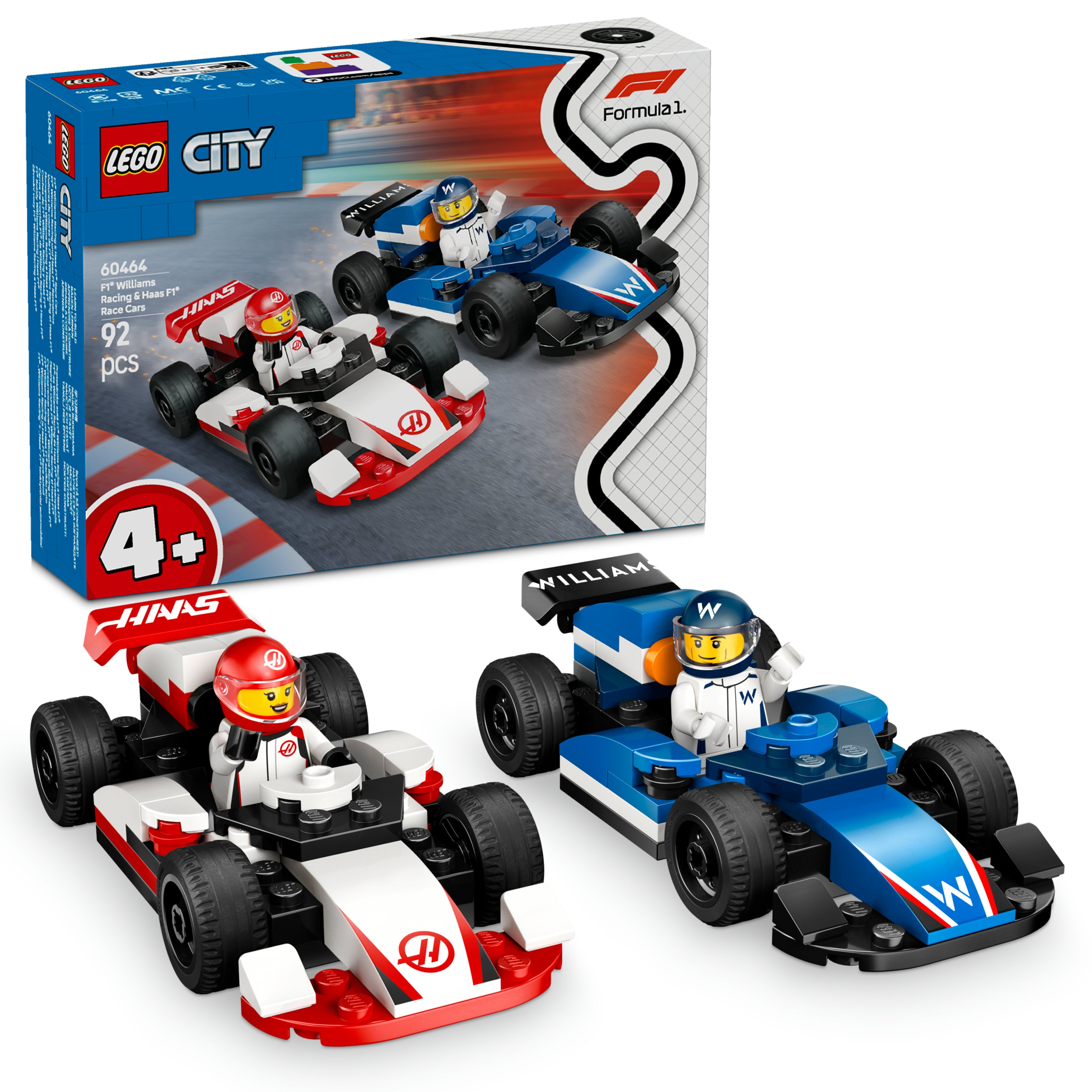 LEGO City 60464 F1 Williams Racing and Haas Racing Cars V29 for Unisex 4+ Dual Formula Racing Vehicle Building Set