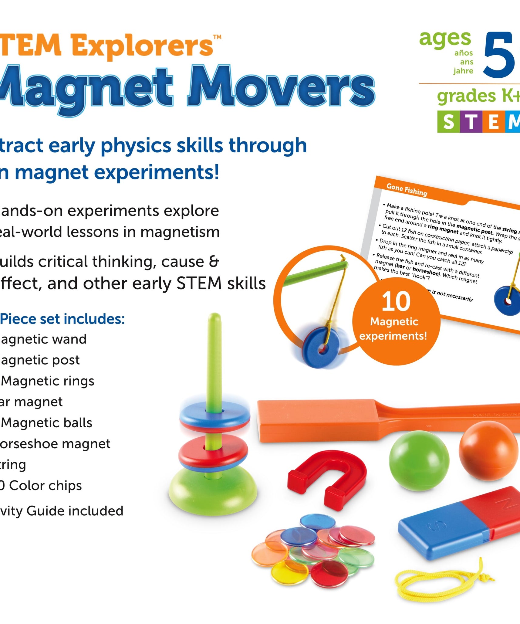 مجموعة تجارب مغناطيسية عملية من STEM Explorers Magnet Movers من Learning Resources للأطفال من سن 5 سنوات فما فوق