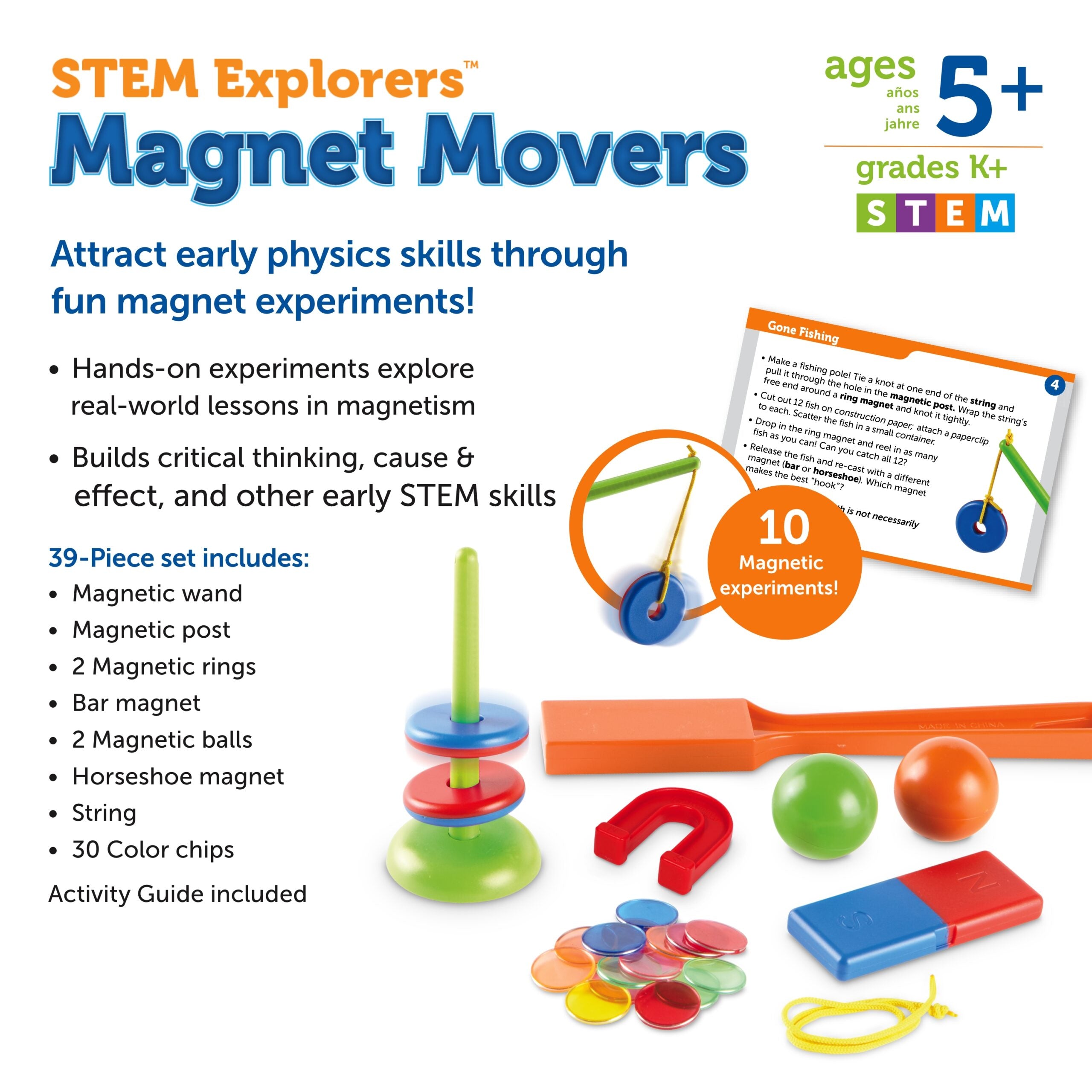 مجموعة تجارب مغناطيسية عملية من STEM Explorers Magnet Movers من Learning Resources للأطفال من سن 5 سنوات فما فوق