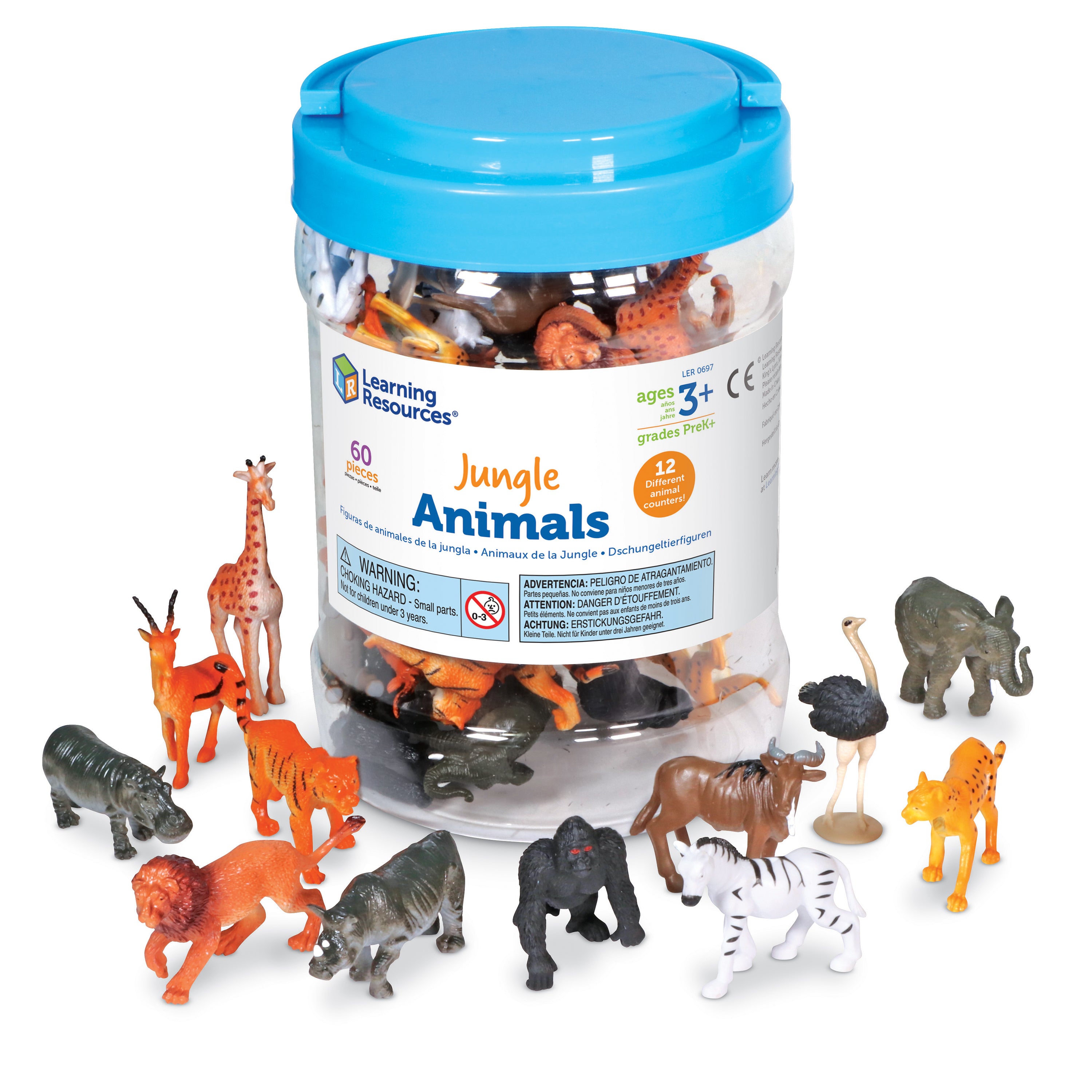 Learning Resources Jungle Animal Counters, Set of 60, Colourful & Realistic Jungle Animal Figures for Counting, Sorting & Imaginative Play, Includes Storage Bucket & Animal Fun Facts, Ages 3+