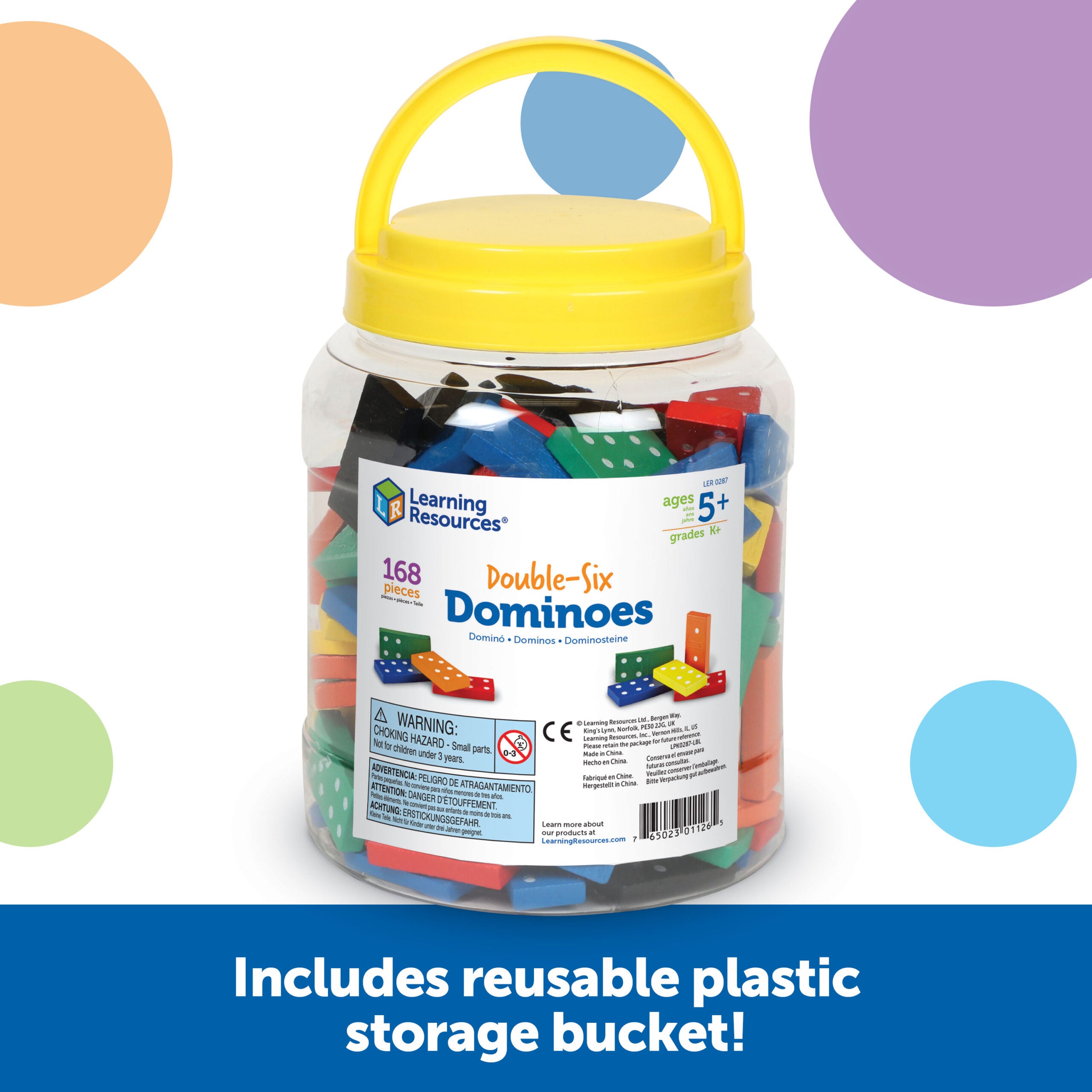 مجموعة دومينو خشبية مزدوجة الستة من Learning Resources، مكونة من 168 قطعة دومينو خشبية ملونة لأنشطة الرياضيات المبكرة، تتضمن دليل الأنشطة، للأعمار من 5 سنوات فما فوق