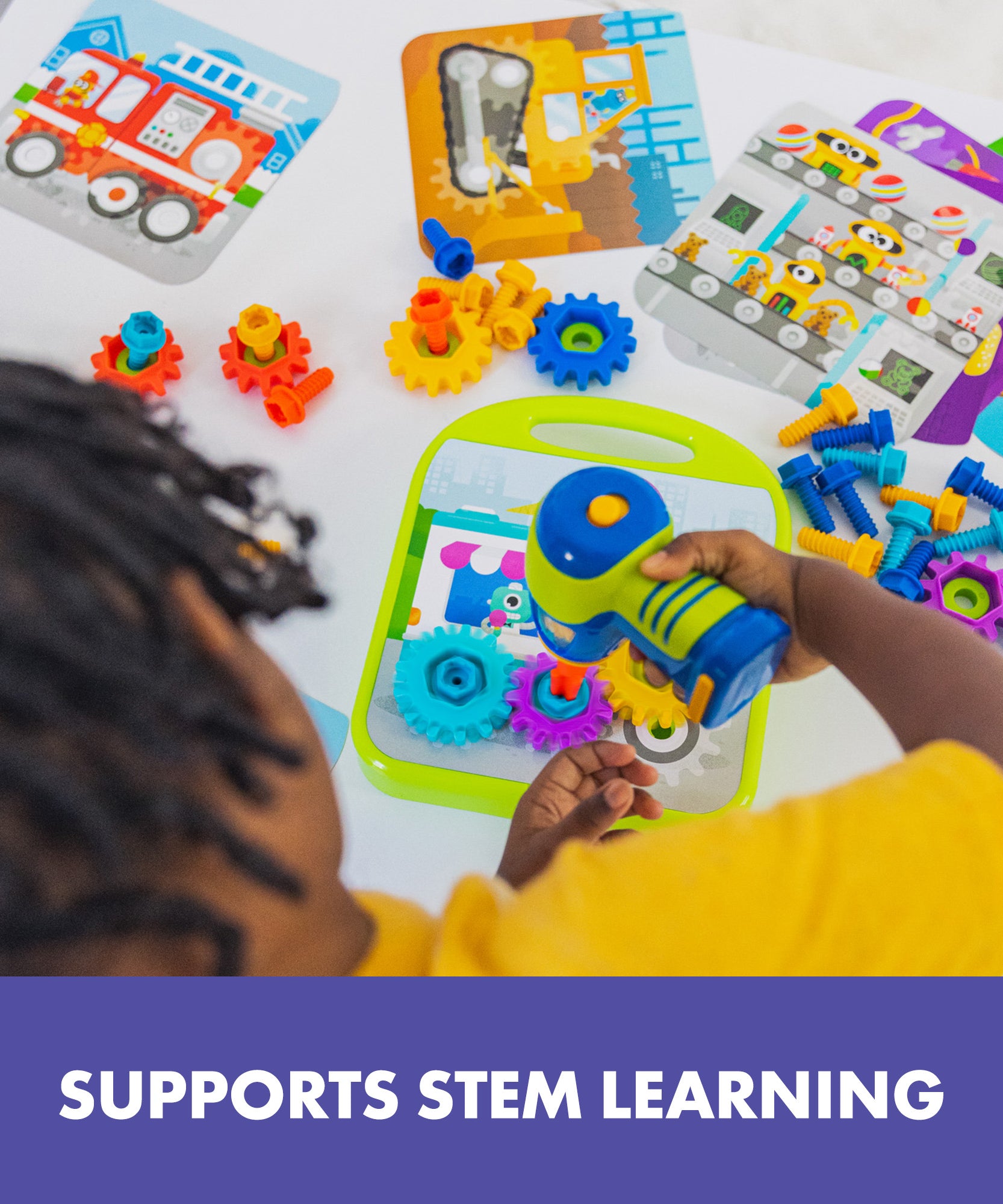 ورشة عمل تصميم وتروس الحفر من Learning Resources، لعبة بناء STEM مع مثقاب كهربائي، وتروس، ومسامير، ولوحة أنشطة، تُنمي المهارات الحركية الدقيقة والمفاهيم الهندسية المبكرة، للأعمار من 3 سنوات فما فوق