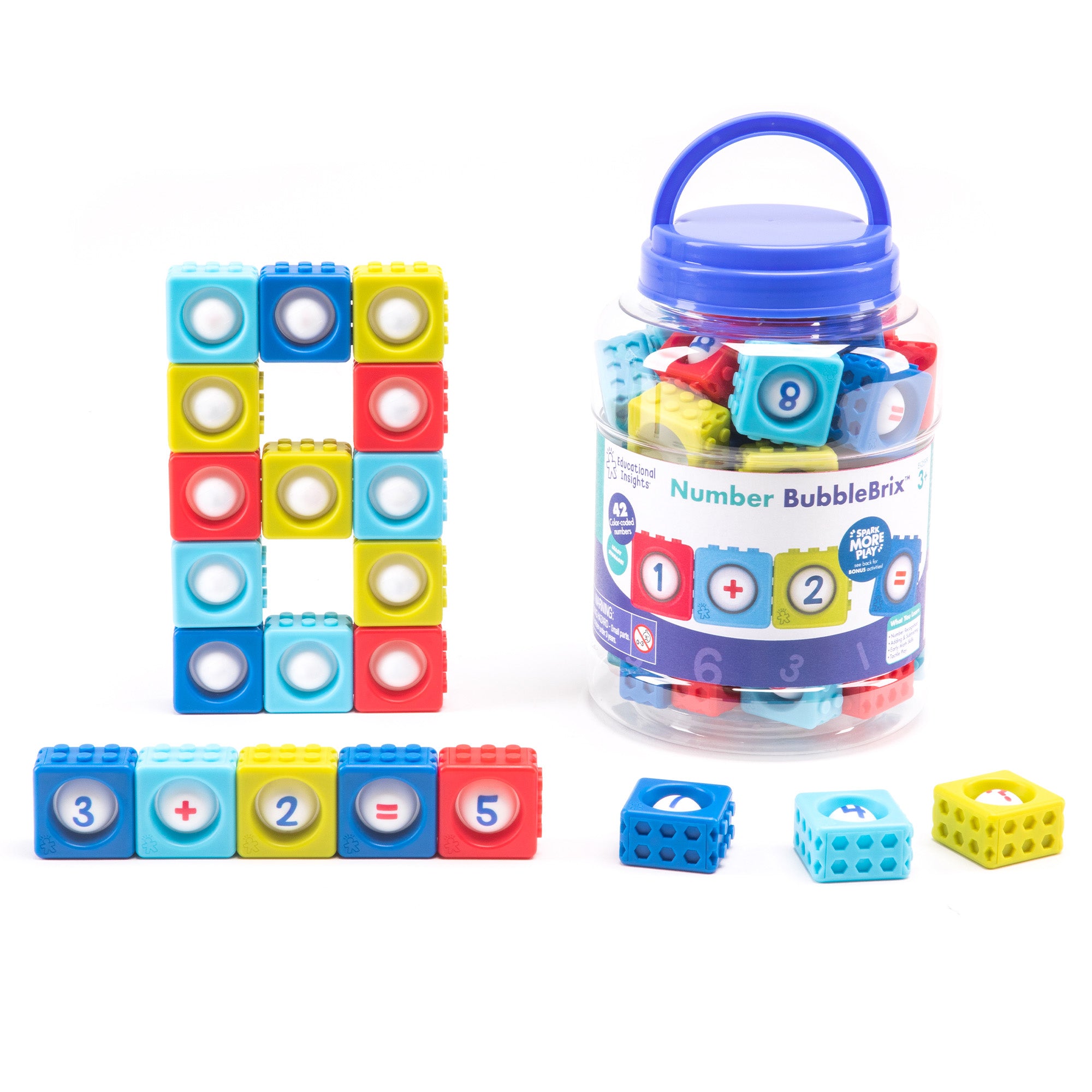 موارد التعلم - لعبة الرياضيات الحسية Number BubbleBrix مع 42 قطعة من مكعبات Popper للتعرف على الأرقام والعد، لعبة تعليمية للأطفال في سن ما قبل المدرسة، من سن 3 سنوات فما فوق