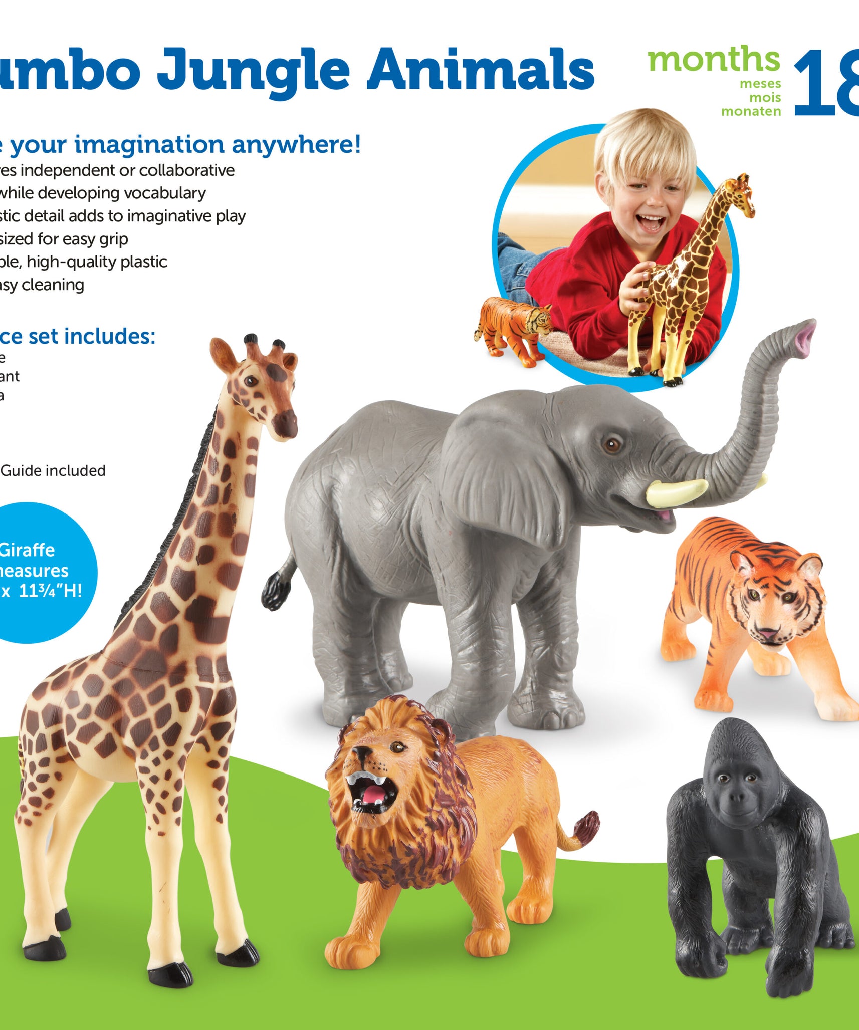 Learning Resources Jumbo Jungle Animals Toy Set, 5-Piece Realistic Wild Animal Figures for Kids Imaginative Play and Early Learning
