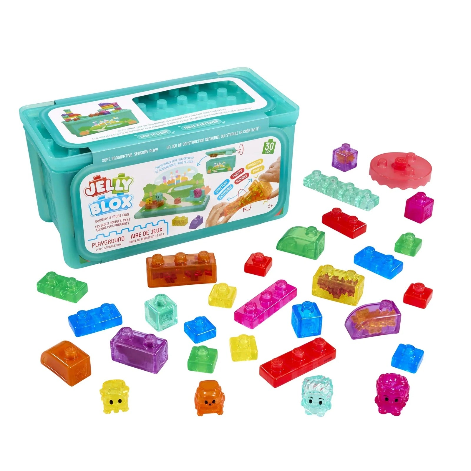 Jelly Blox Playground Store and Play Set, Soft Flexible Building Blocks with Transforming Storage Box