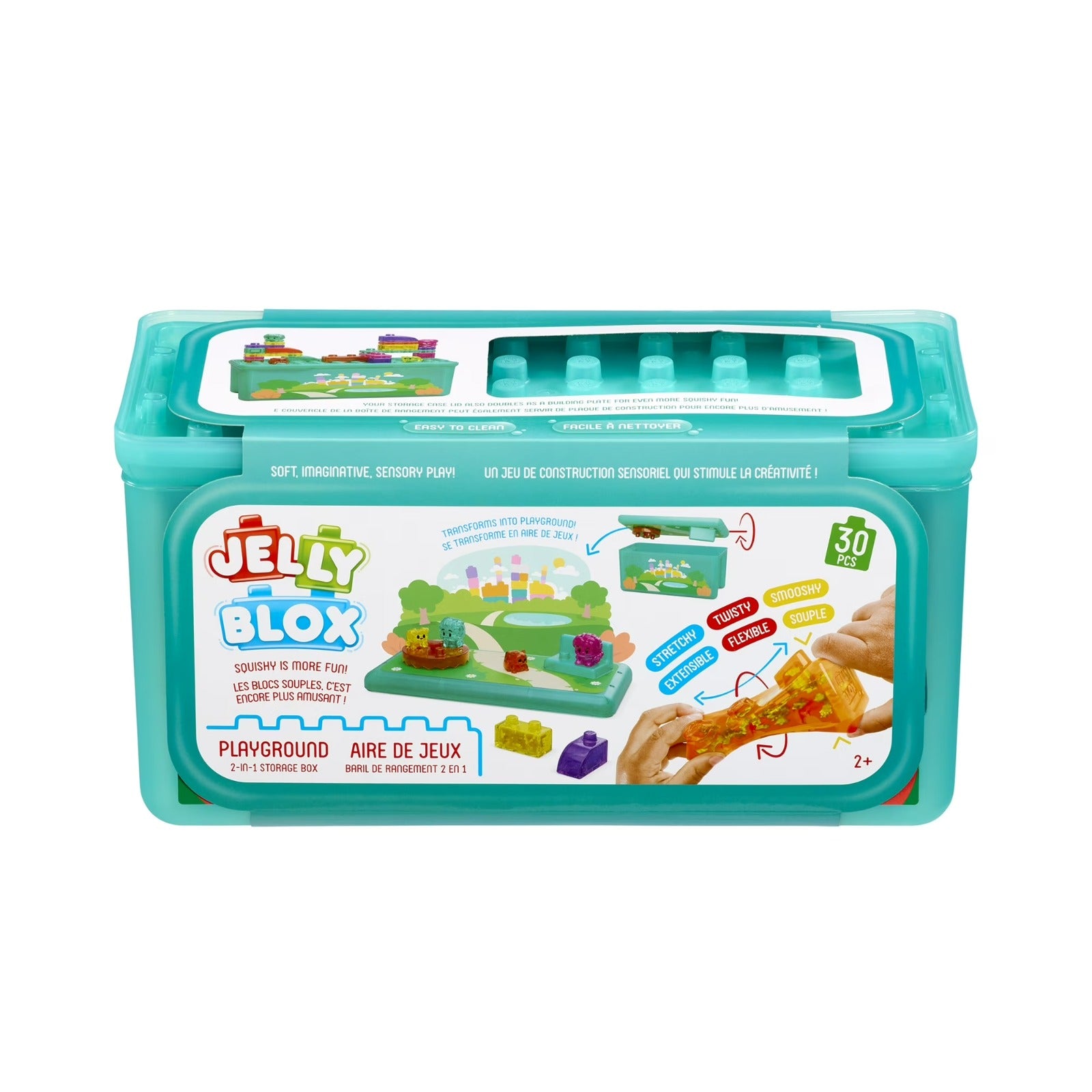 Jelly Blox Playground Store and Play Set, Soft Flexible Building Blocks with Transforming Storage Box