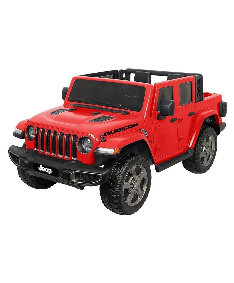 Jeep Rubicon Battery Operated Ride-On Car for Kids, 3+ Years, Dual Seats, Remote Control, Suspension Wheels, LED Headlights – Red, Green, Grey