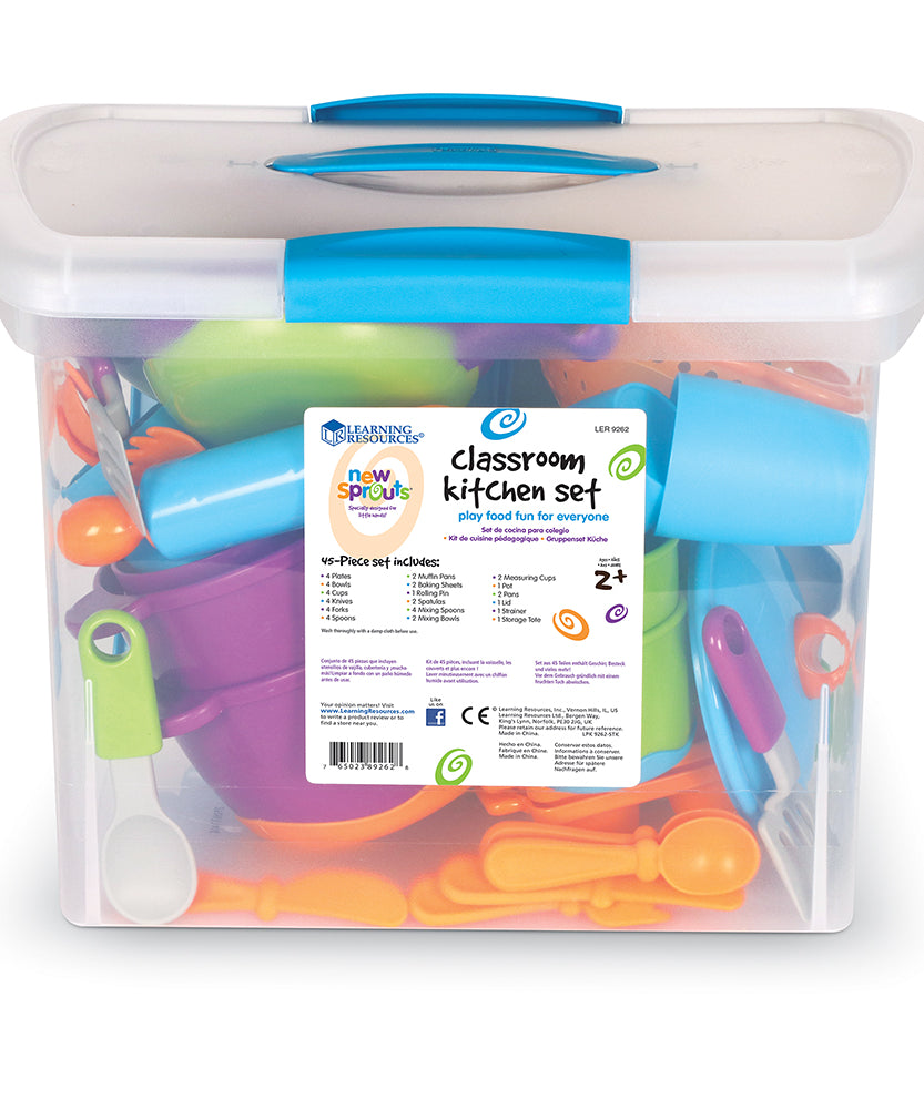 مجموعة مطبخ نيو سبراوتس للفصول الدراسية من Learning Resources، مجموعة مطبخ تظاهرية ملونة للأطفال في مرحلة التعلم المبكرة، مثالية للعب الخيالي، للأعمار من سنتين فما فوق