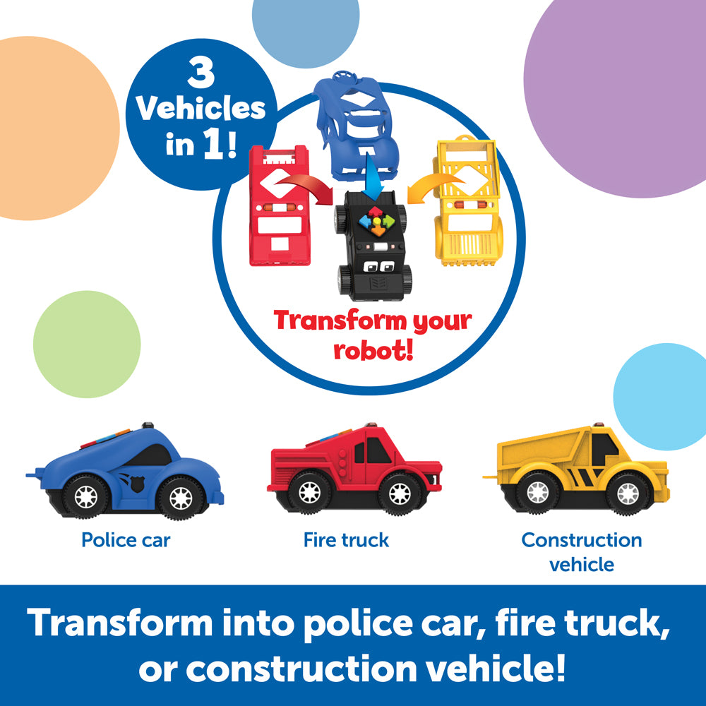 Learning Resources Switcheroo Coding Crew, 3-in-1 Screen-Free Coding Robot for Kids, Preschool STEM Toy with Interchangeable Vehicle Shells and Rescue Missions, Ages 4+