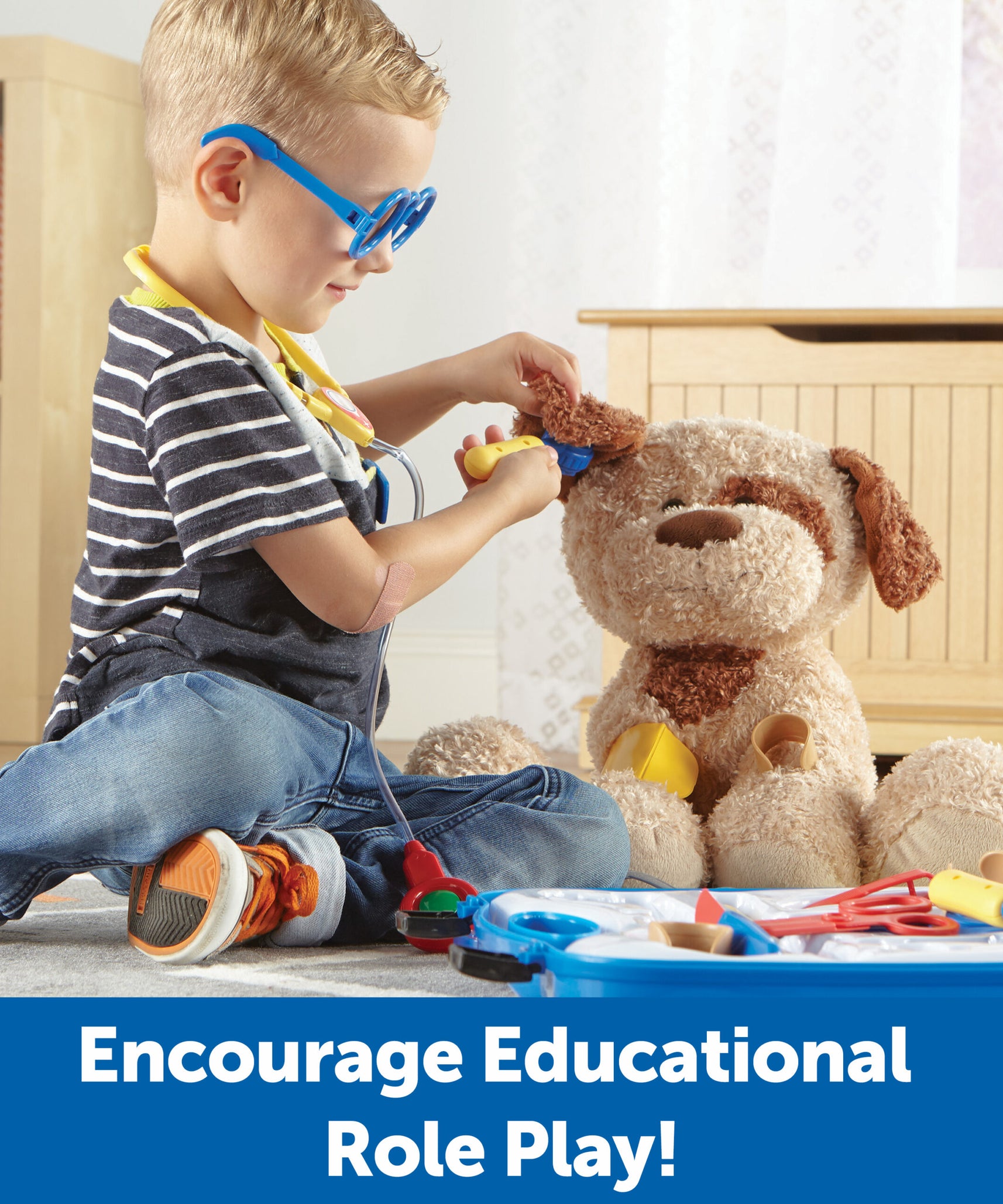 مجموعة أدوات الطبيب التظاهري من Learning Resources، مجموعة أدوات طبية للأطفال مكونة من 19 قطعة مع سماعة طبية وأصوات جهاز استدعاء، لعبة لعب الأدوار للعب الخيالي وتنمية اللغة، للأعمار من 3 سنوات فما فوق