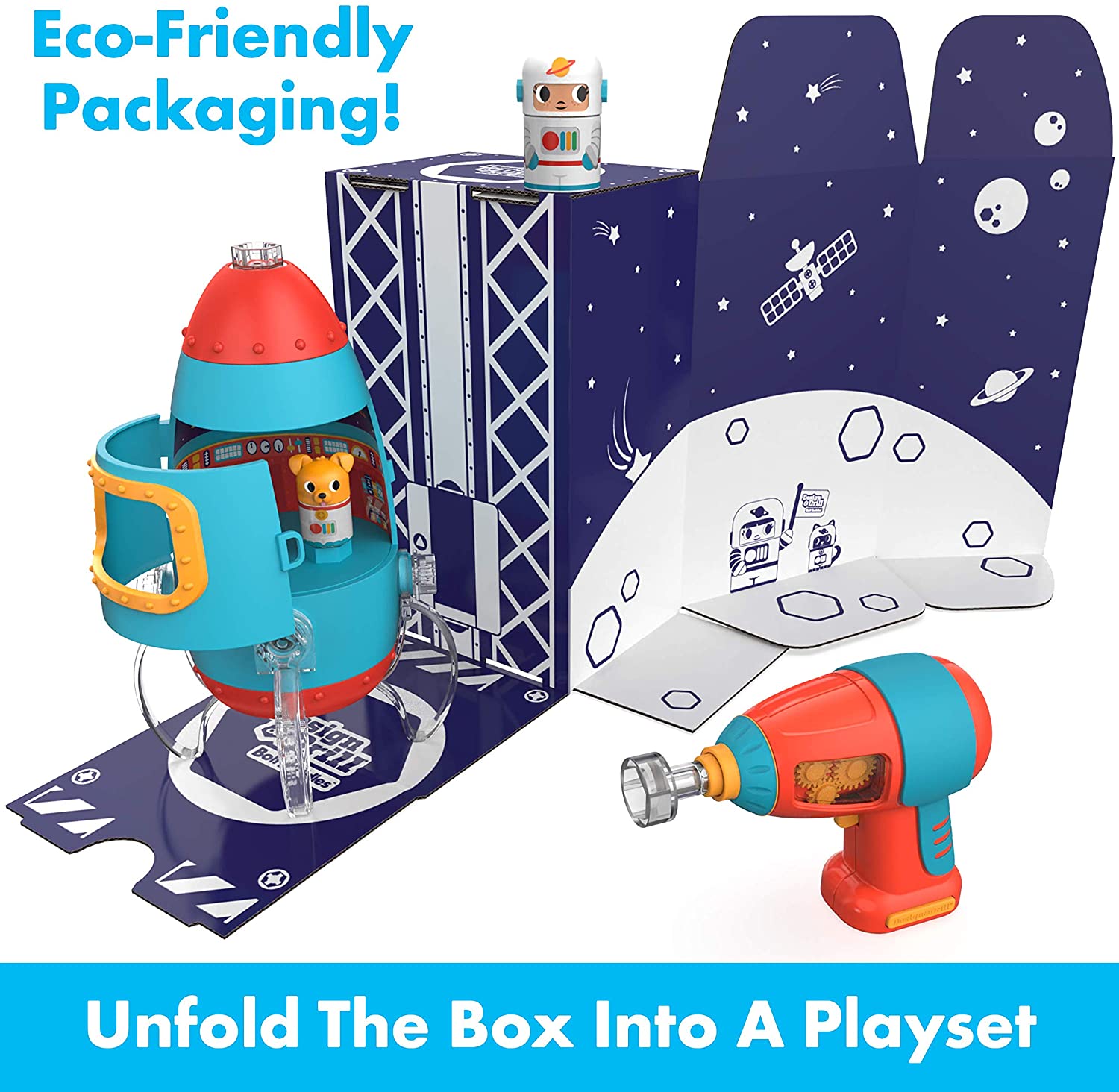 موارد التعلم تصميم وحفر® بولت باديز® لعبة بناء صاروخ مع مثقاب كهربائي آمن للأطفال، للأعمار من 3 سنوات فما فوق