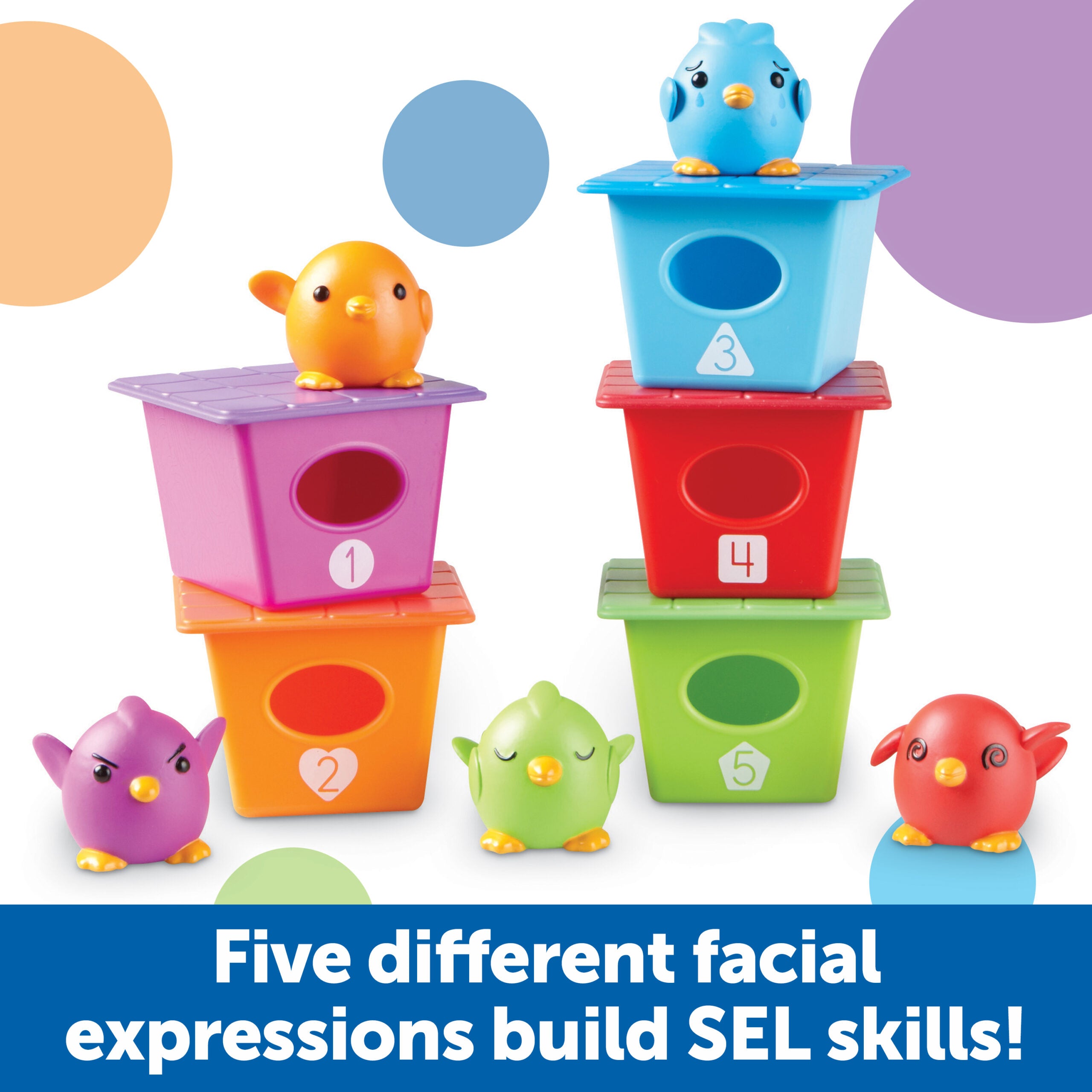 موارد التعلم Peek-a-Bird Learning Buddies، لعبة تعليمية للأطفال الصغار تحتوي على 5 دمى أصابع للطيور وبيوت طيور مرقمة، تُعلّم الألوان والعد والعواطف والمهارات الحركية الدقيقة، للأعمار من 18 شهرًا فما فوق