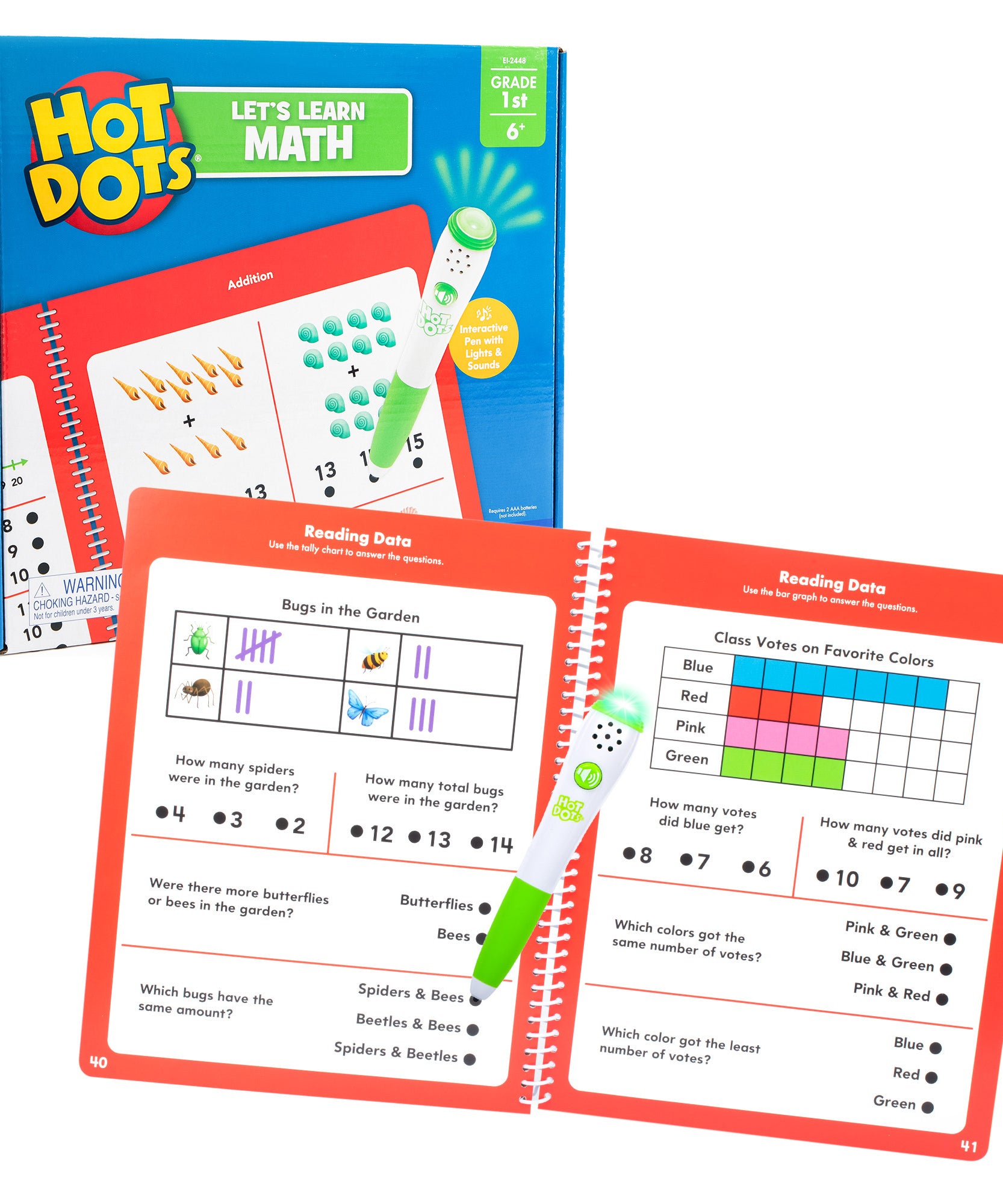 مصادر التعلم - النقاط الساخنة - دعونا نتعلم الرياضيات - الصف الأول، كتاب تمارين تفاعلي يحتوي على 50 صفحة أنشطة وقلم ناطق، مناسب للأعمار من 6 سنوات فما فوق