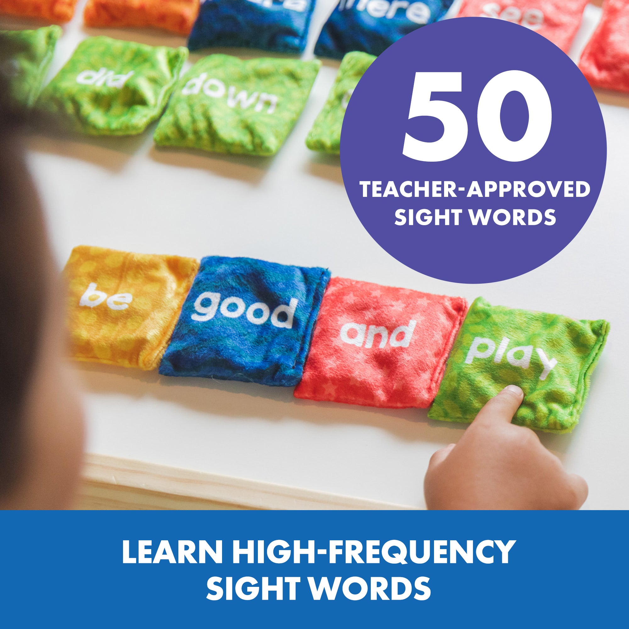 موارد التعلم - أكياس الفاصولياء - لعبة فونيكس نشطة للأطفال، 25 كيس فاصولياء مزدوج الوجهين مع 50 كلمة بصرية، لعبة تعليمية عن طريق اللمس للمفردات وطلاقة القراءة والمهارات الحركية، للأعمار من 3 سنوات فما فوق