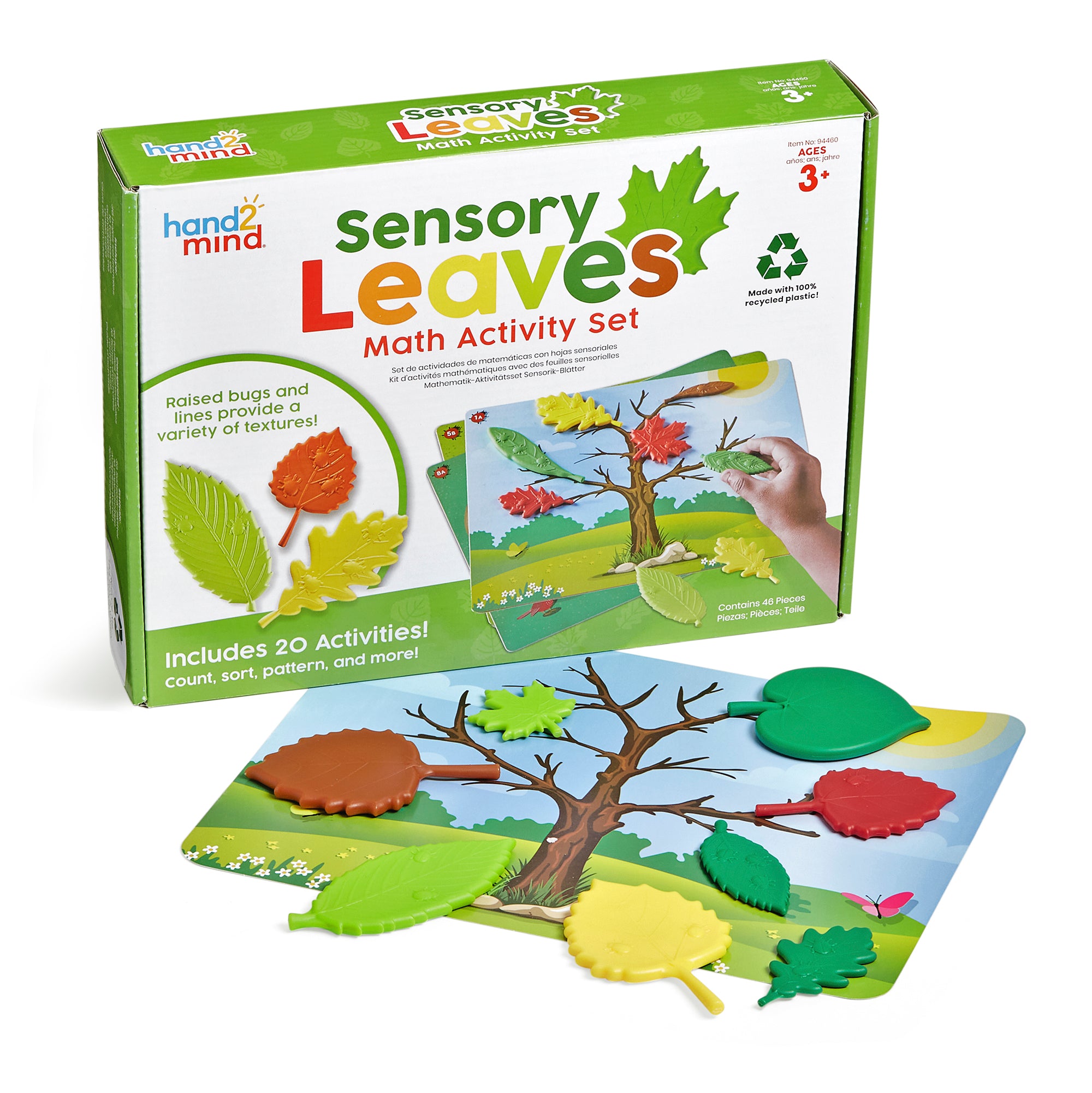 Learning Resources Sensory Leaves Math Activity Set, 36 Leaf-Shaped Counters and 10 Activity Cards, Early Math and Pattern Play, Made from 100 Percent Recycled Plastic, Ages 3+