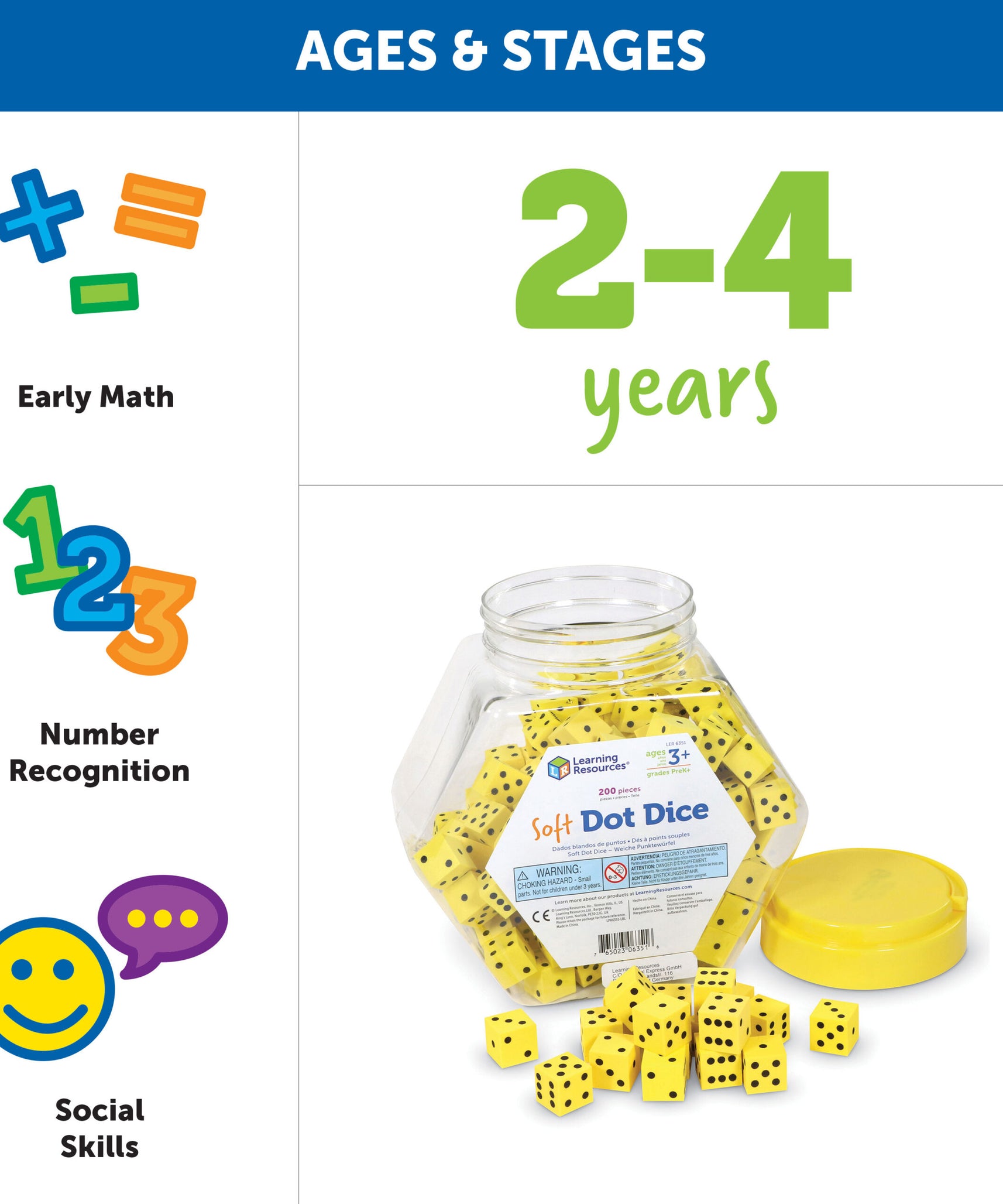 مجموعة من 200 نرد من الفوم الناعم من Learning Resources، نرد هادئ ومتين لألعاب الفصل الدراسي وأنشطة الرياضيات وتعلم الاحتمالات