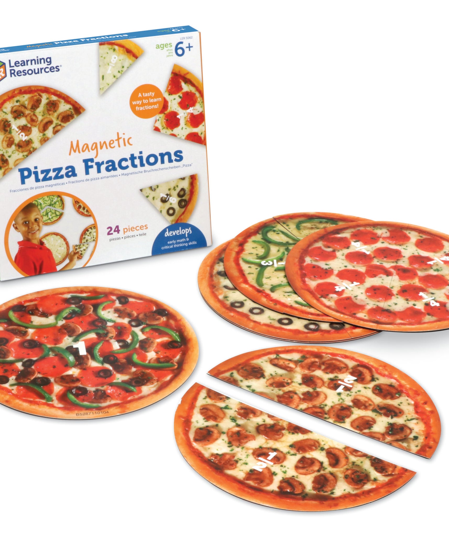 موارد تعليمية - كسور البيتزا المغناطيسية، أداة عملية لتعلم الكسور، تتضمن الكسور الكاملة، والنصف، والثلث، والربع، والسادس، والثمن، مثالية للعروض التوضيحية، تتضمن دليل الأنشطة، للأعمار من 6 سنوات فما فوق