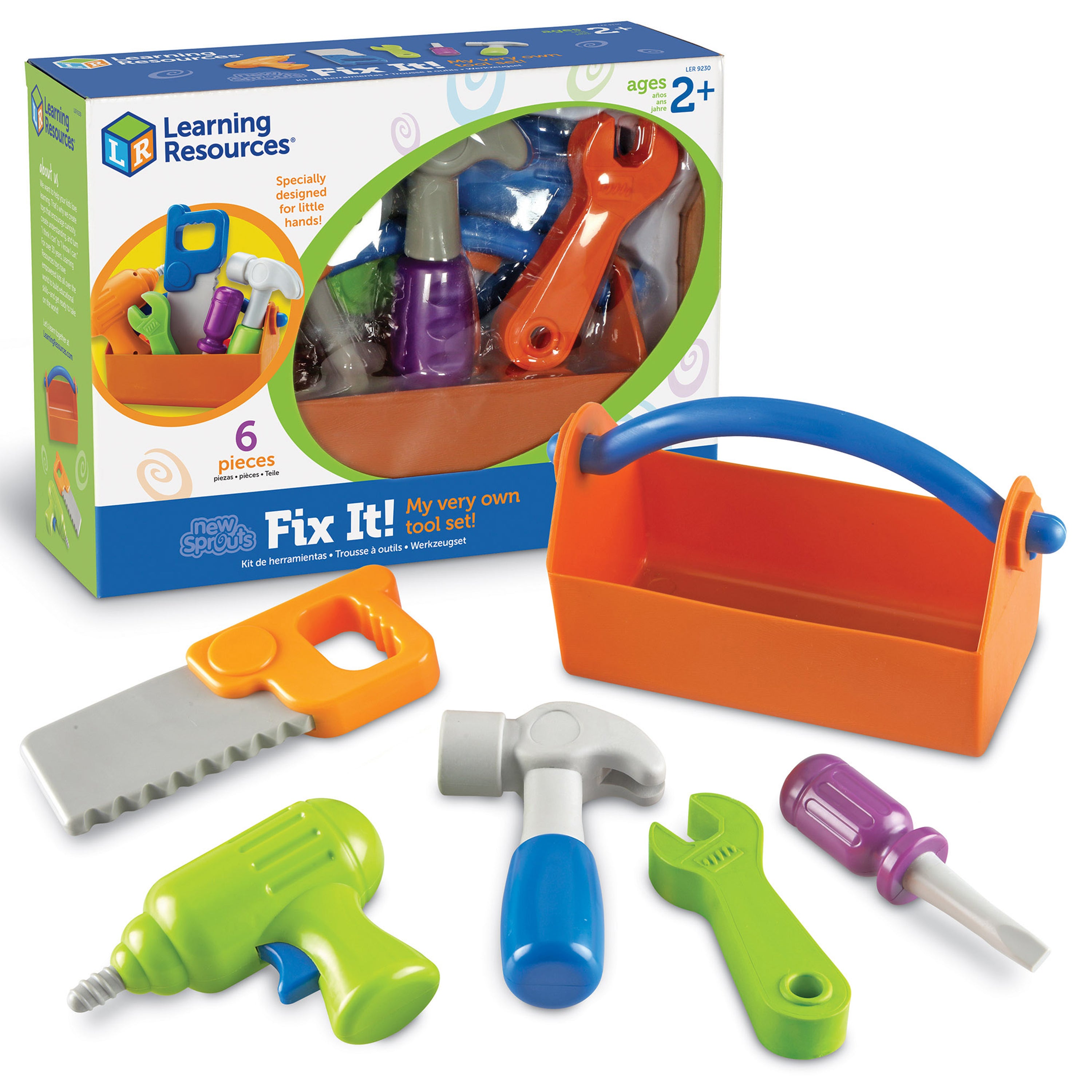 مجموعة أدوات New Sprouts Fix It من Learning Resources - أدوات لعب تظاهرية للأطفال الصغار من عمر سنتين فما فوق