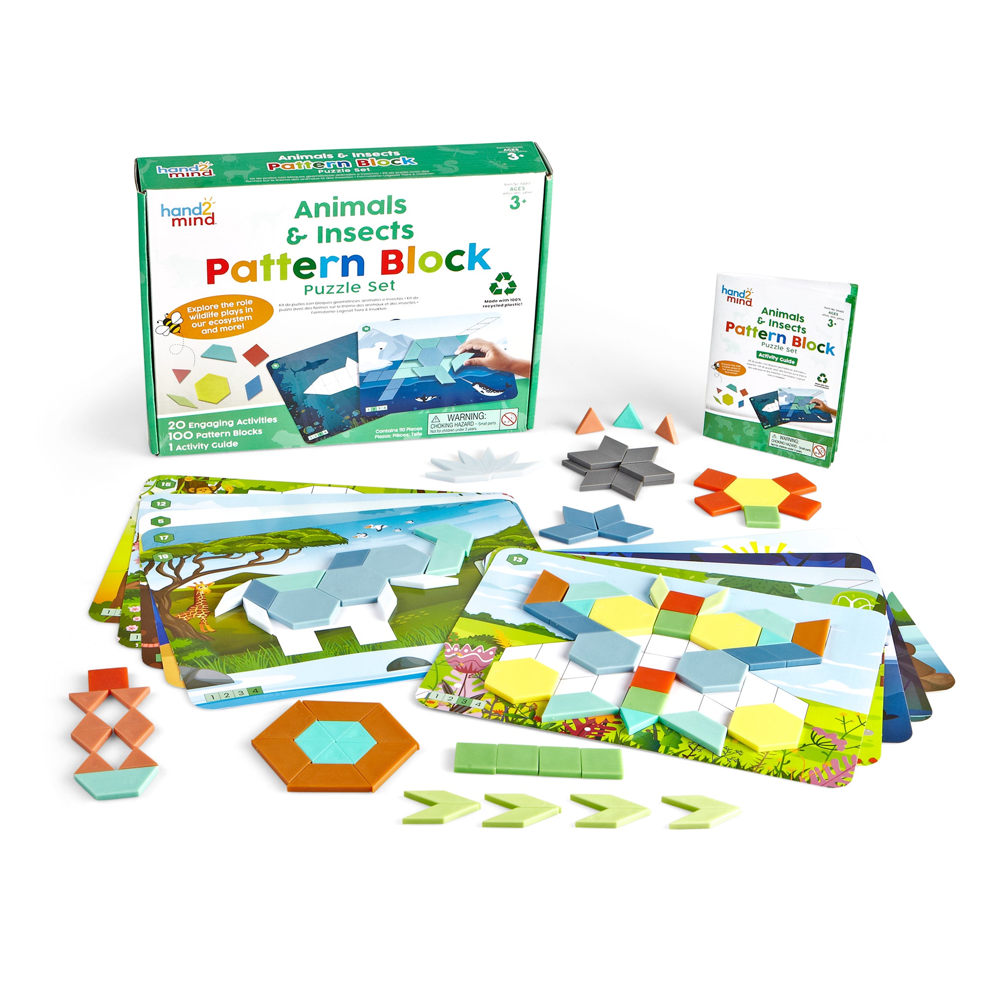 مجموعة أحجيات الحيوانات والحشرات من Learning Resources، 100 أحجيات ملونة، 10 بطاقات أحجيات مزدوجة الجوانب، مصنوعة من البلاستيك المعاد تدويره، تُساعد على تعلم الرياضيات المبكرة والتعرف على الأشكال، مناسبة للأعمار من 3 سنوات فما فوق