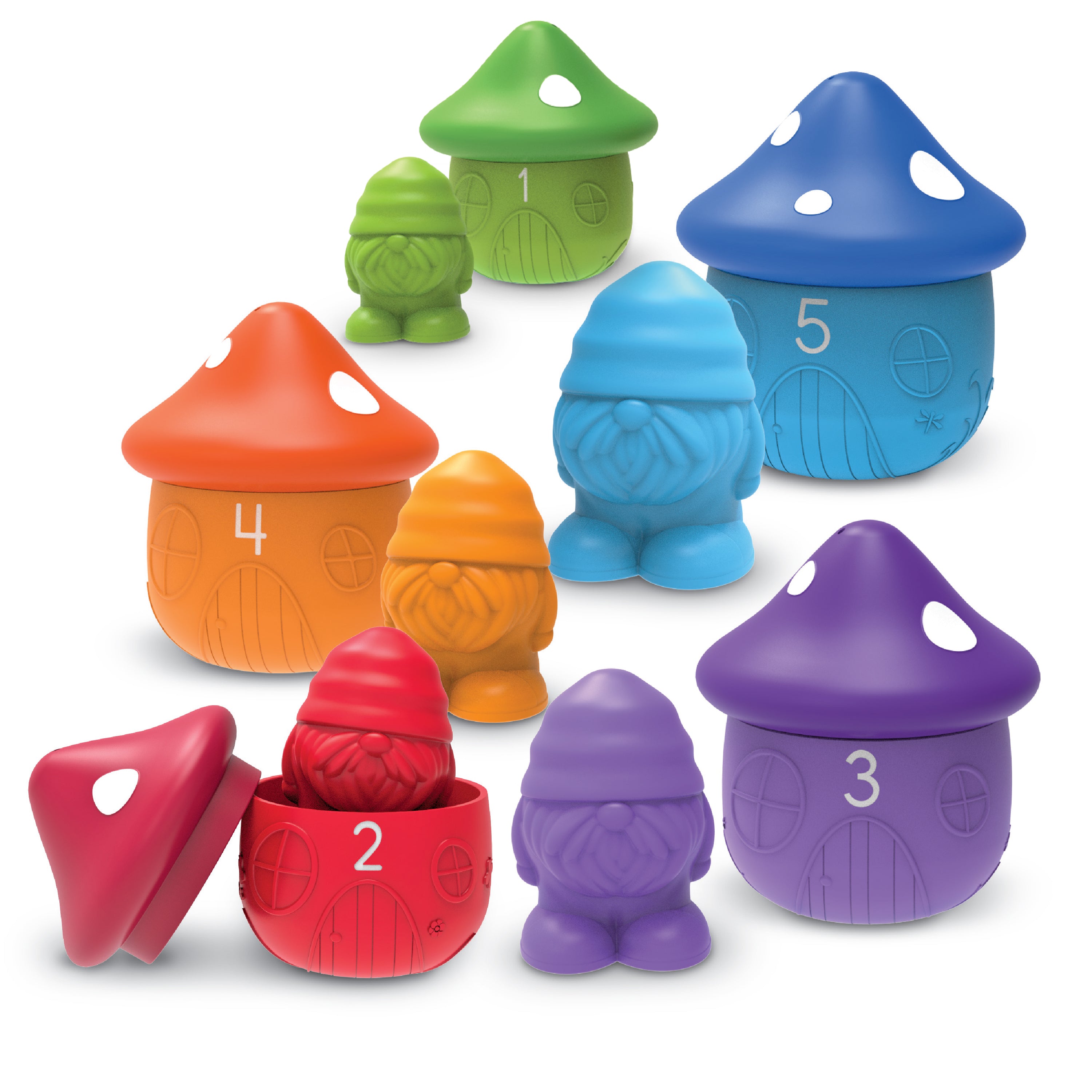 مجموعة ألعاب Peekaboo Gnome Homes، للتلوين والعد وتنمية المهارات الحركية الدقيقة، مع 5 تماثيل قزم ومنازل من فطر عيش الغراب، لعبة تعليمية مستدامة للأطفال الصغار من عمر 18 شهرًا فما فوق