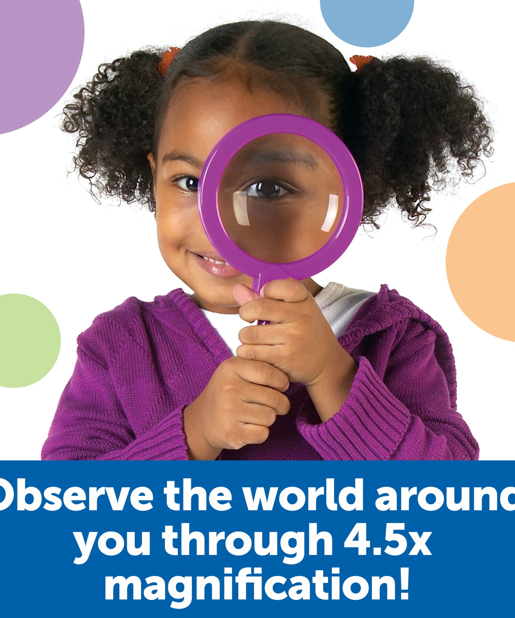 مجموعة من 6 عدسات مكبرة كبيرة للعلوم الأساسية من Learning Resources، تكبير 4.5x، حامل مدمج، مثالية للأيدي الصغيرة، مثالية لدروس علوم الحياة، للأعمار من 3 سنوات فما فوق