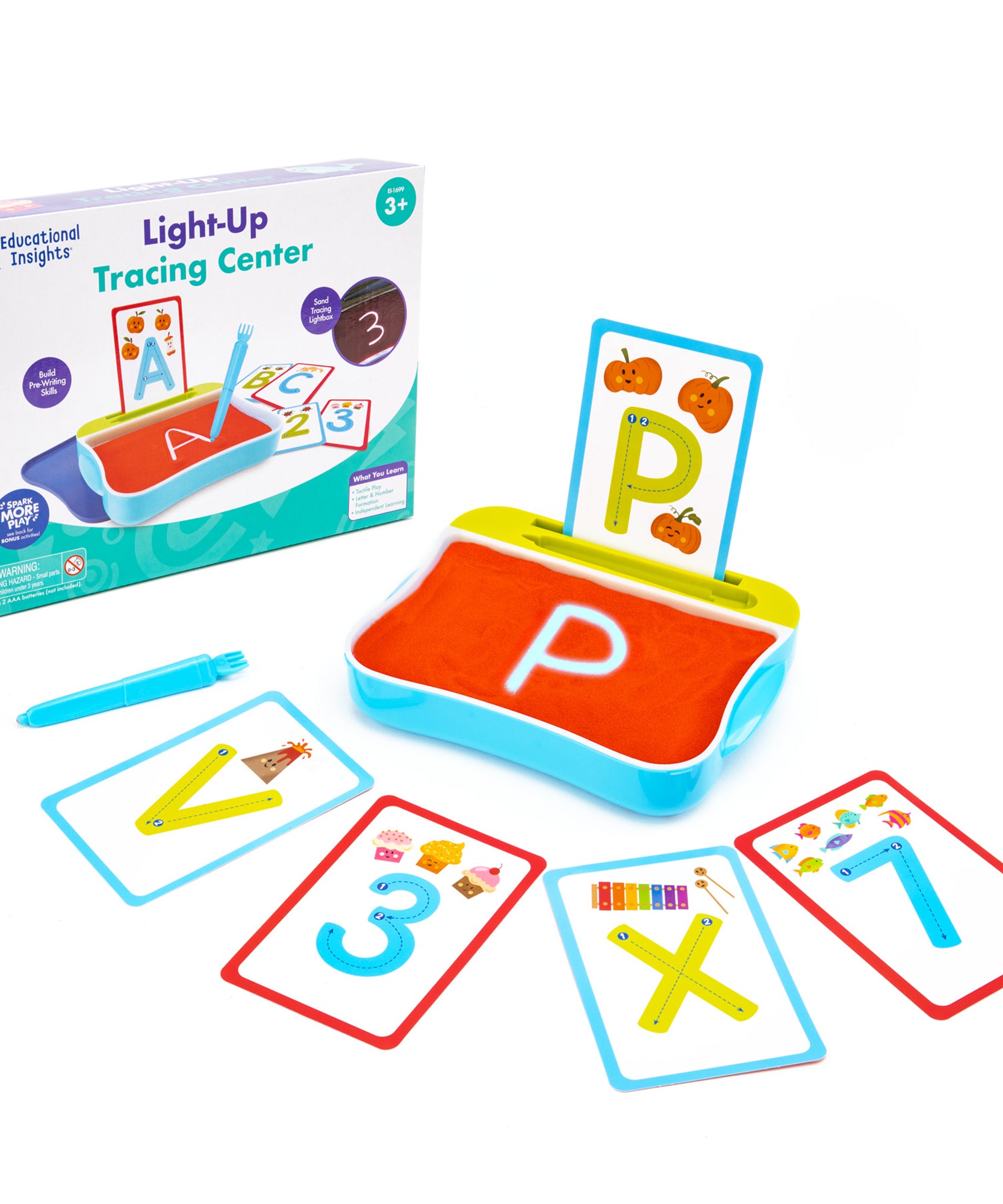 مركز تتبع مضيء من Learning Resources، صينية كتابة حسية مع رمل لعب أحمر، وبطاقات، وقلم، لعبة تنمية المهارات الحركية الدقيقة ومرحلة ما قبل الكتابة للأطفال من سن 3 سنوات فما فوق