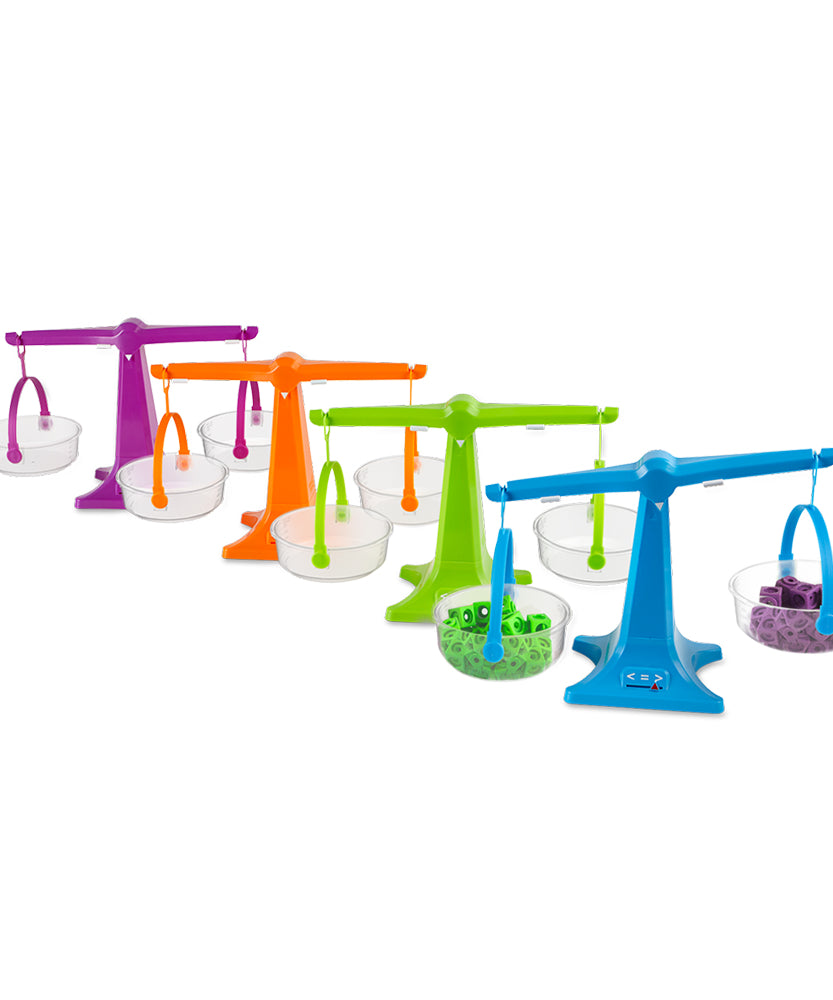 ميزان يدوي ملون من مجموعة تعلم الموارد، ميزان شفاف مزدوج القاعدة لقياس المواد الصلبة والسائلة، سهل التركيب، تصميم موفر للمساحة، مجموعة من 4 قطع، للأعمار من 3 سنوات فما فوق