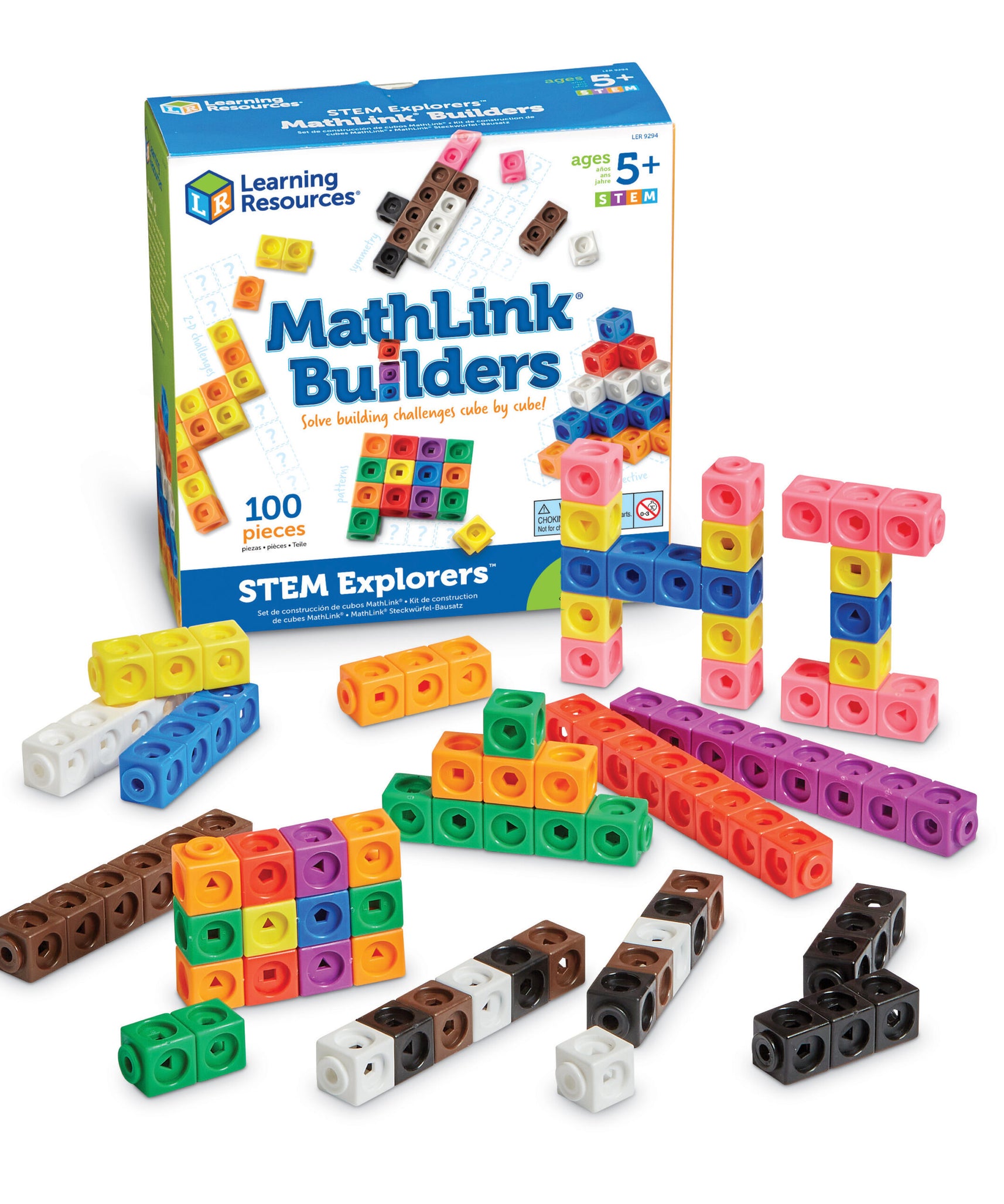 لعبة العد التعليمية MathLink Cubes من Learning Resources، مجموعة بناء STEM مع 100 مكعب و10 تحديات، تُعلّم الرياضيات المبكرة ومهارات حل المشكلات، للأعمار من 5 سنوات فما فوق