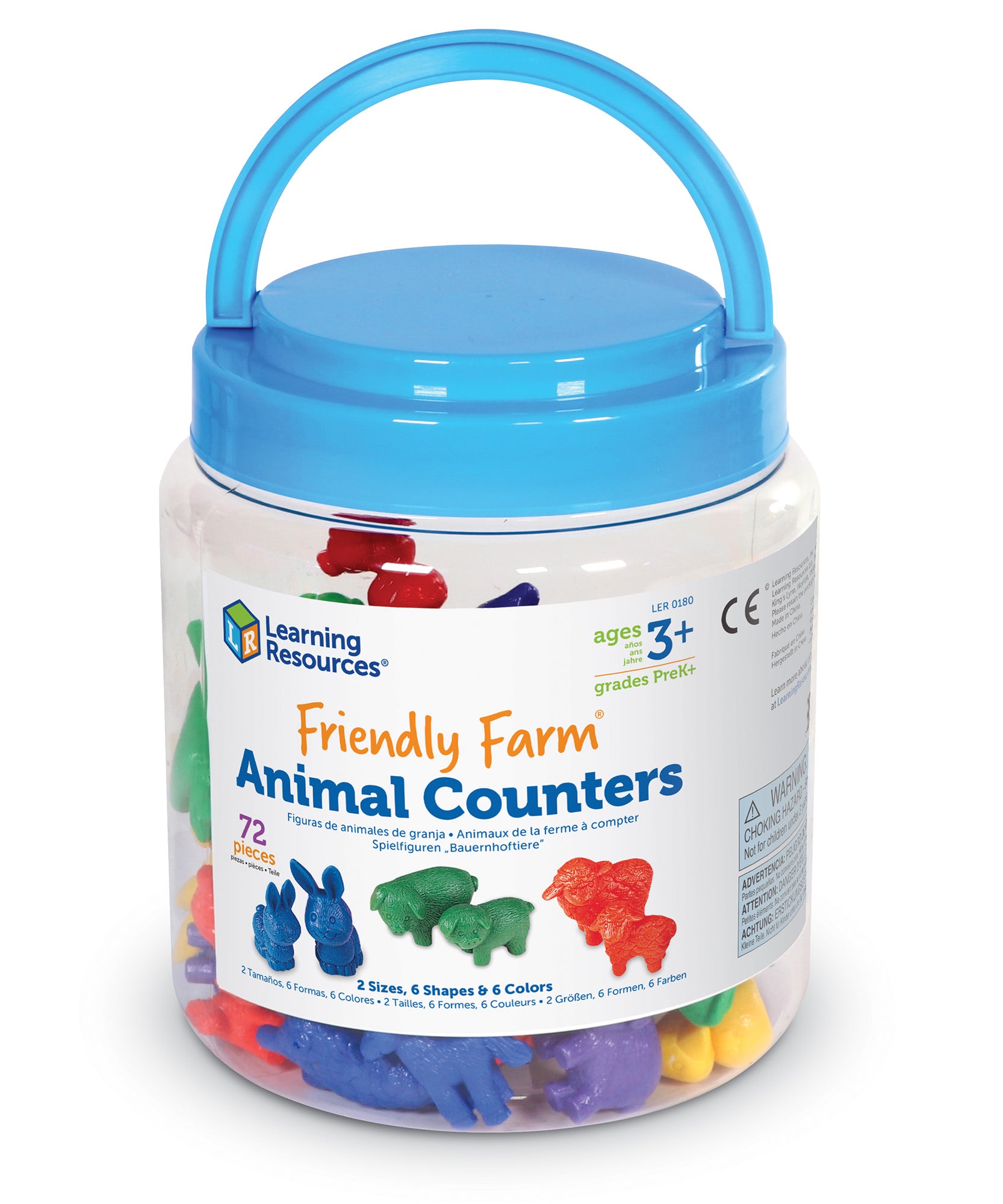 Learning Resources Friendly Farm Animal Counters, Set of 72, Farm Animal Counters for Counting, Sorting & Early Math Skills, Rubber Counters, Wipe-Clean, Includes Storage Tub, Ages 3+