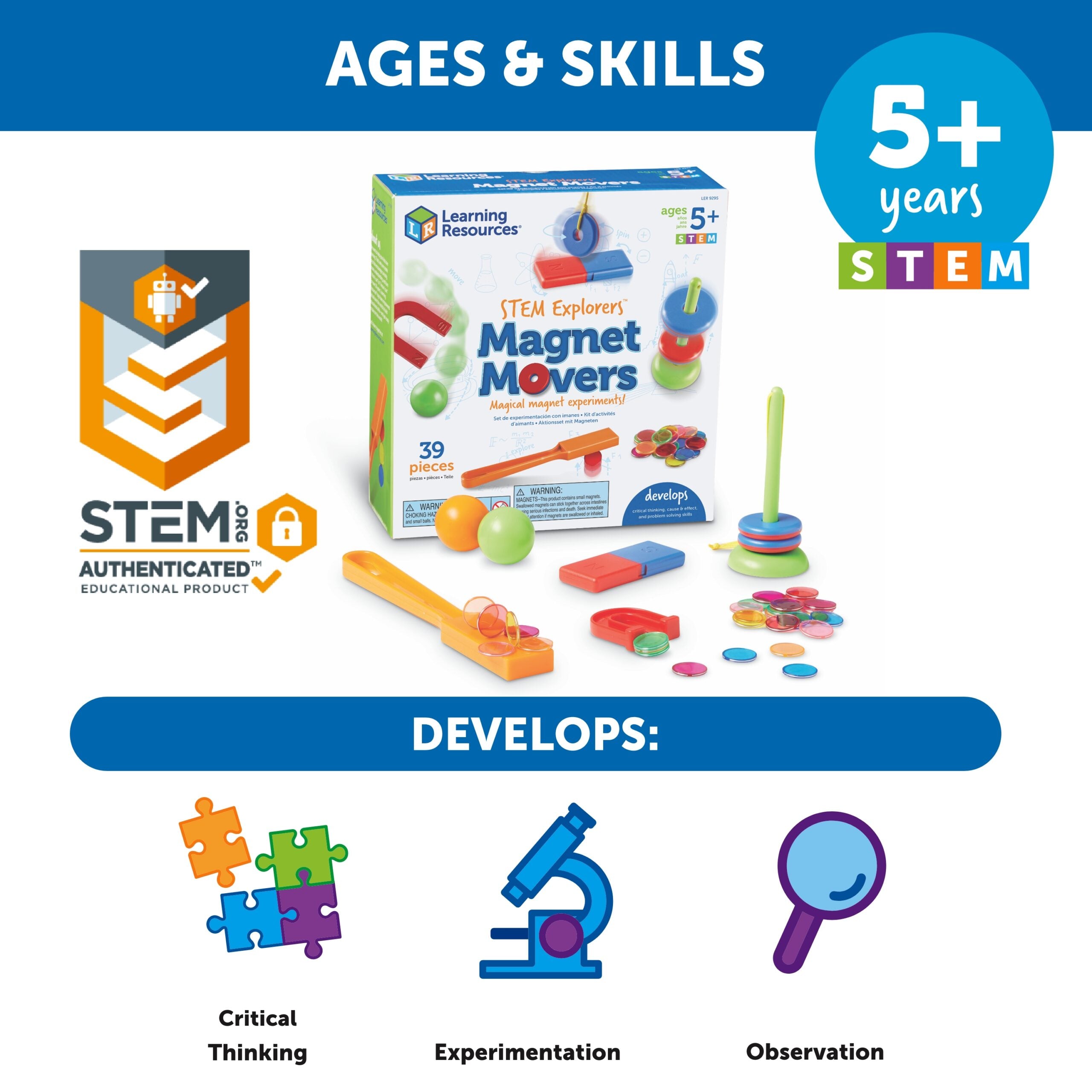 مجموعة تجارب مغناطيسية عملية من STEM Explorers Magnet Movers من Learning Resources للأطفال من سن 5 سنوات فما فوق