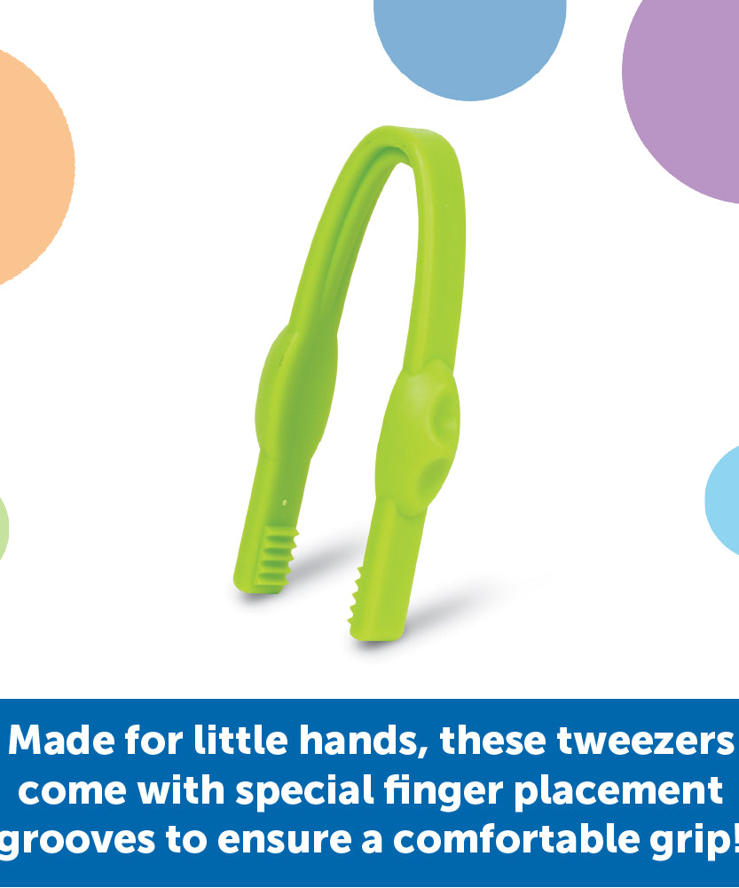 Learning Resources Easy-Grip Tweezers for Kids, Fine Motor Skill Development Tools for Preschool and Sensory Play, Set of 12 with Storage Tub, Ages 2 Plus