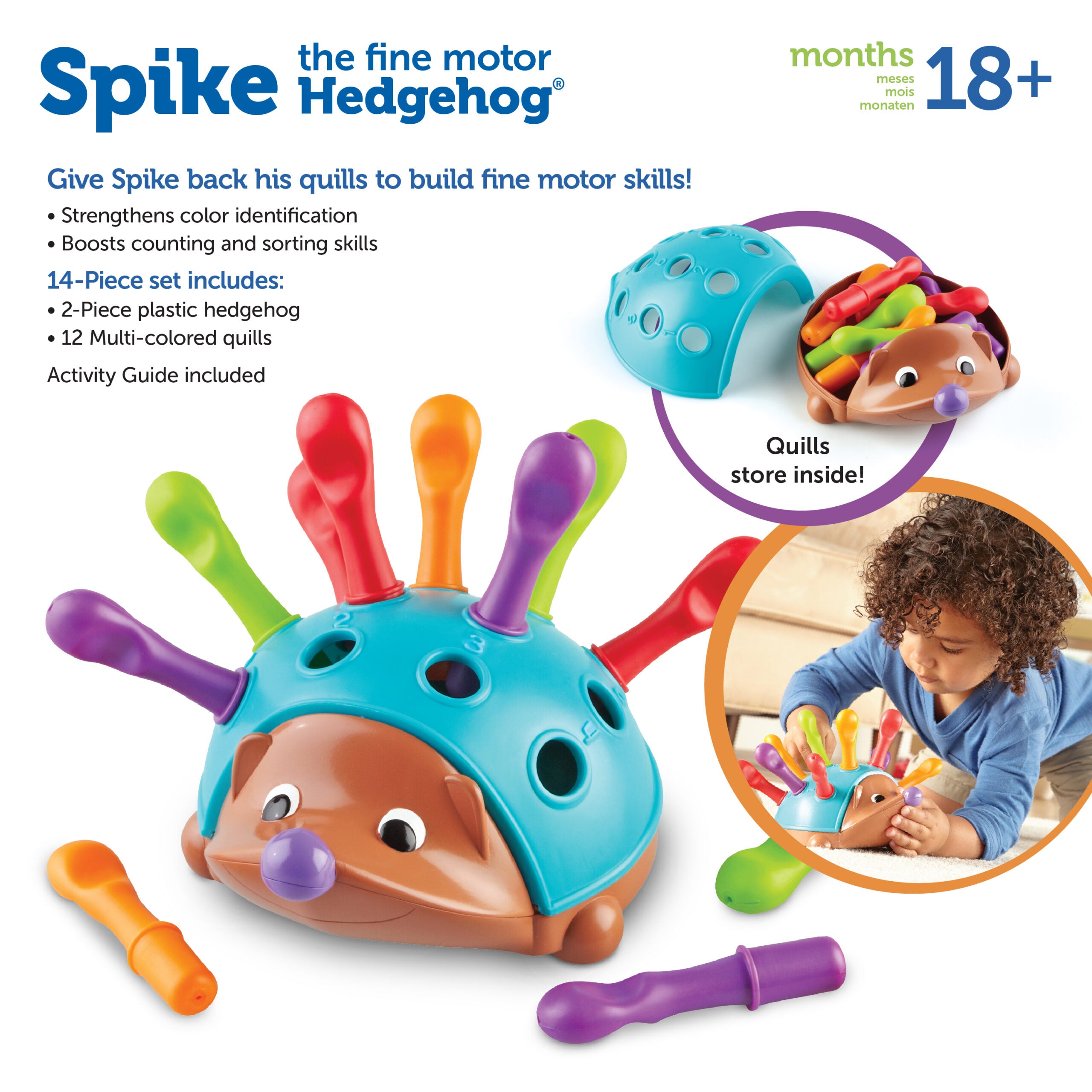 Learning Resources Spike The Fine Motor Hedgehog, Toddler Counting & Colour Matching Toy, Develops Fine Motor Skills, Includes 12 Pegs & Activity Guide, Ages 18+ Months