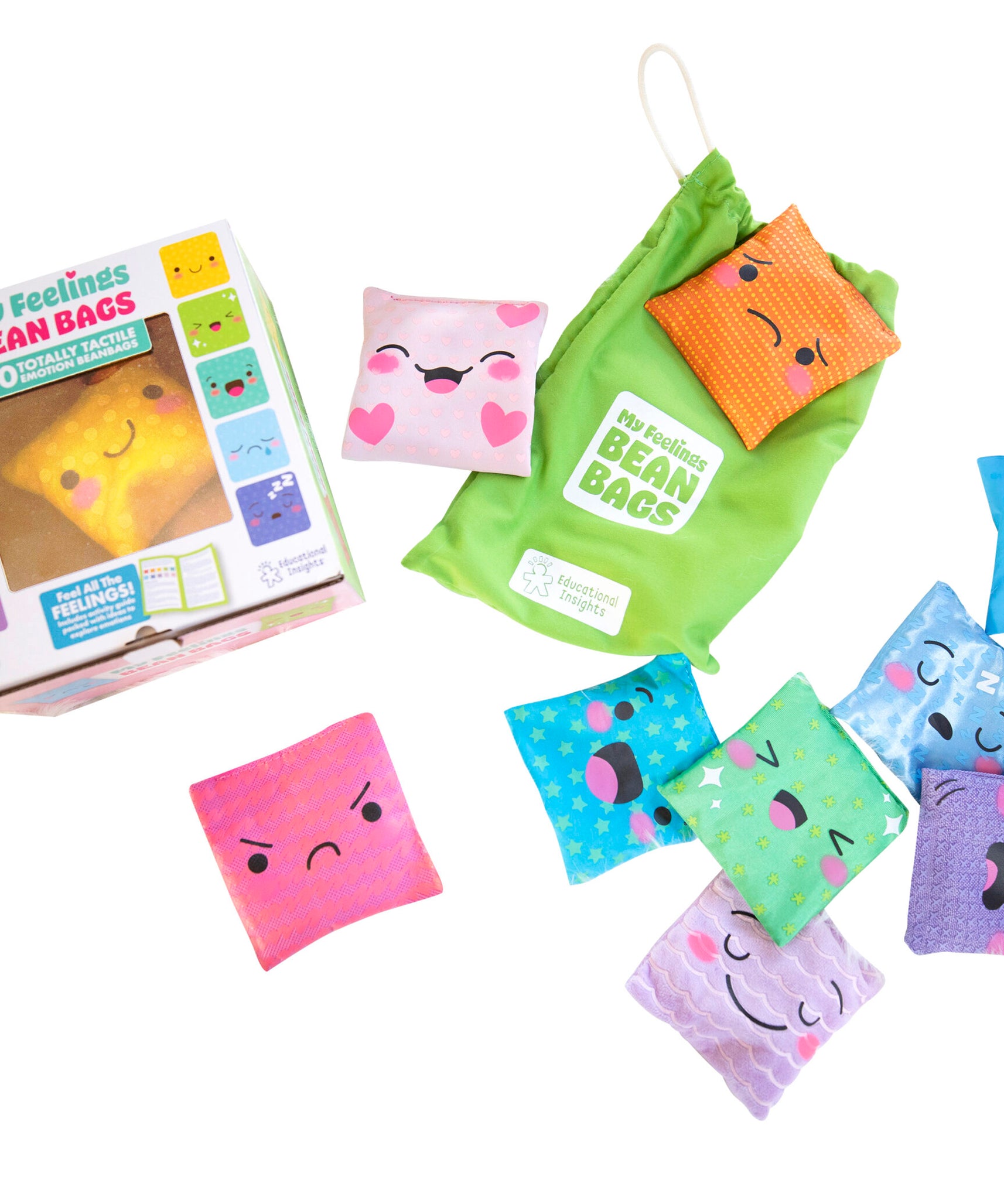موارد التعلم أكياس الفاصولياء "مشاعري"، مجموعة من 10 أكياس فاصولياء للعواطف اللمسية، التعلم العاطفي الاجتماعي للأطفال، يطور المفردات والمهارات الحركية والوعي الحسي، يتضمن دليل الأنشطة وحقيبة التخزين، للأعمار من 3 سنوات فما فوق