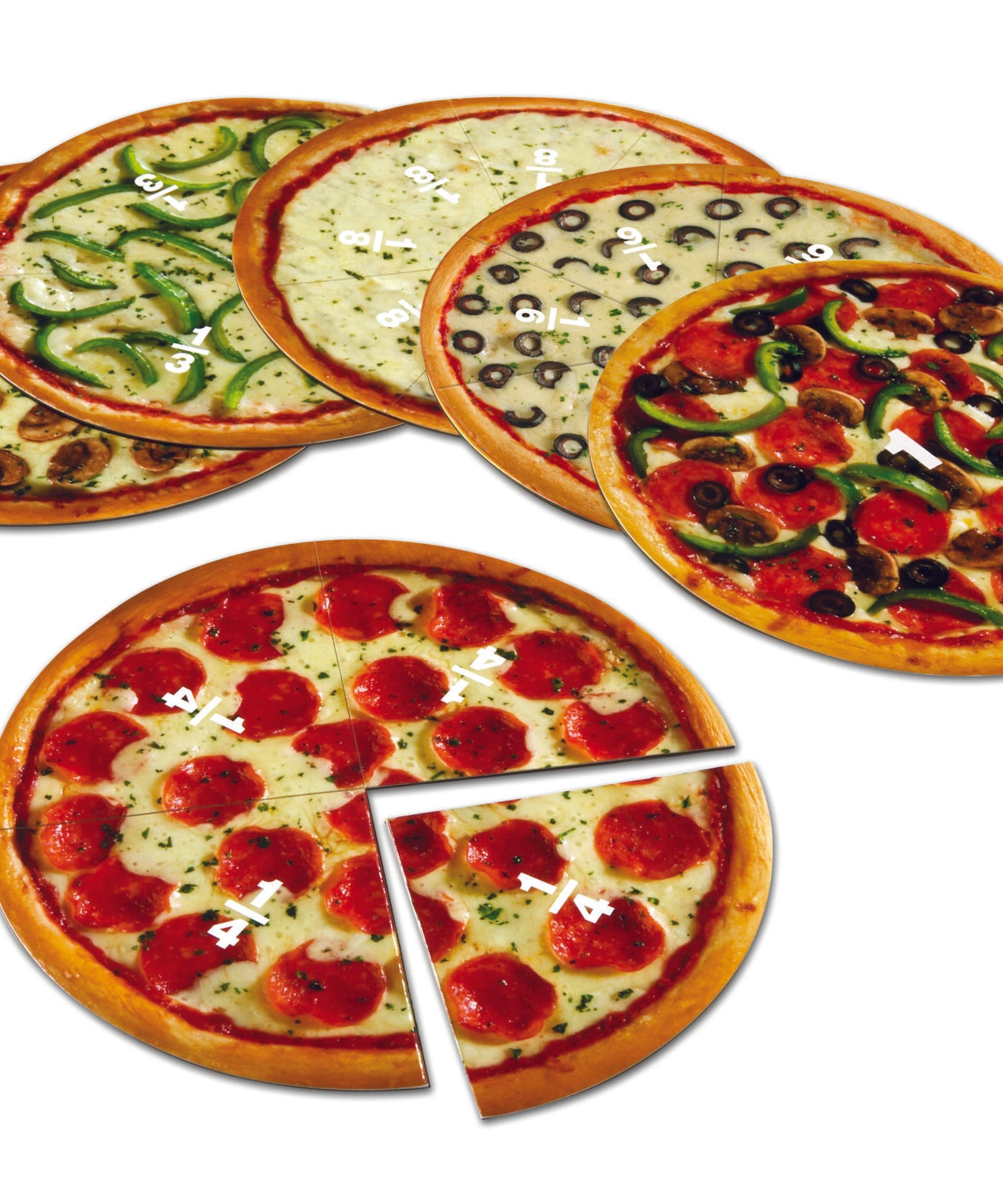 موارد تعليمية - كسور البيتزا المغناطيسية، أداة عملية لتعلم الكسور، تتضمن الكسور الكاملة، والنصف، والثلث، والربع، والسادس، والثمن، مثالية للعروض التوضيحية، تتضمن دليل الأنشطة، للأعمار من 6 سنوات فما فوق