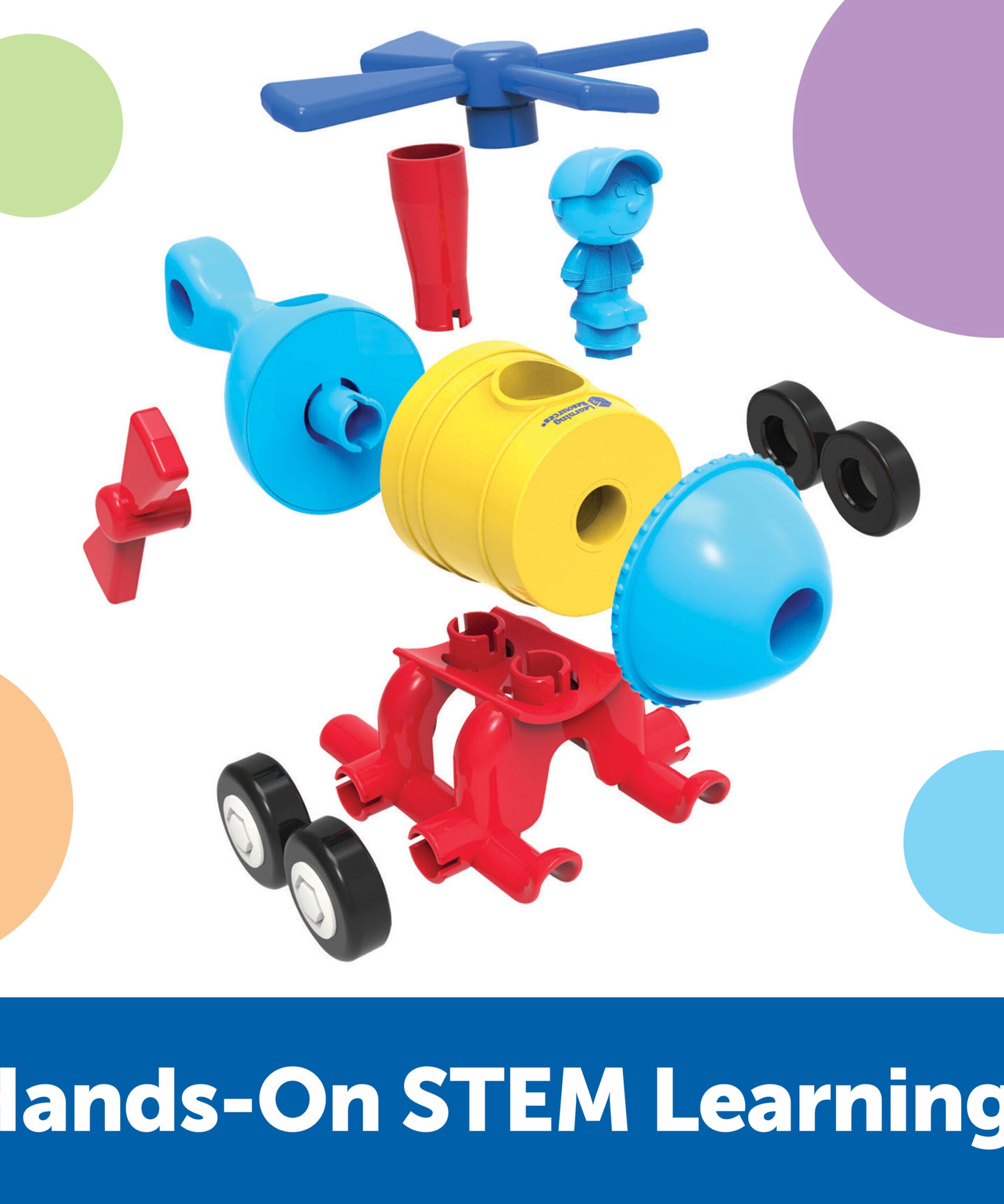 مجموعة بناء مركبة STEM 3 في 1 من Learning Resources للأطفال من عمر سنتين فما فوق: صاروخ-قطار-مروحية