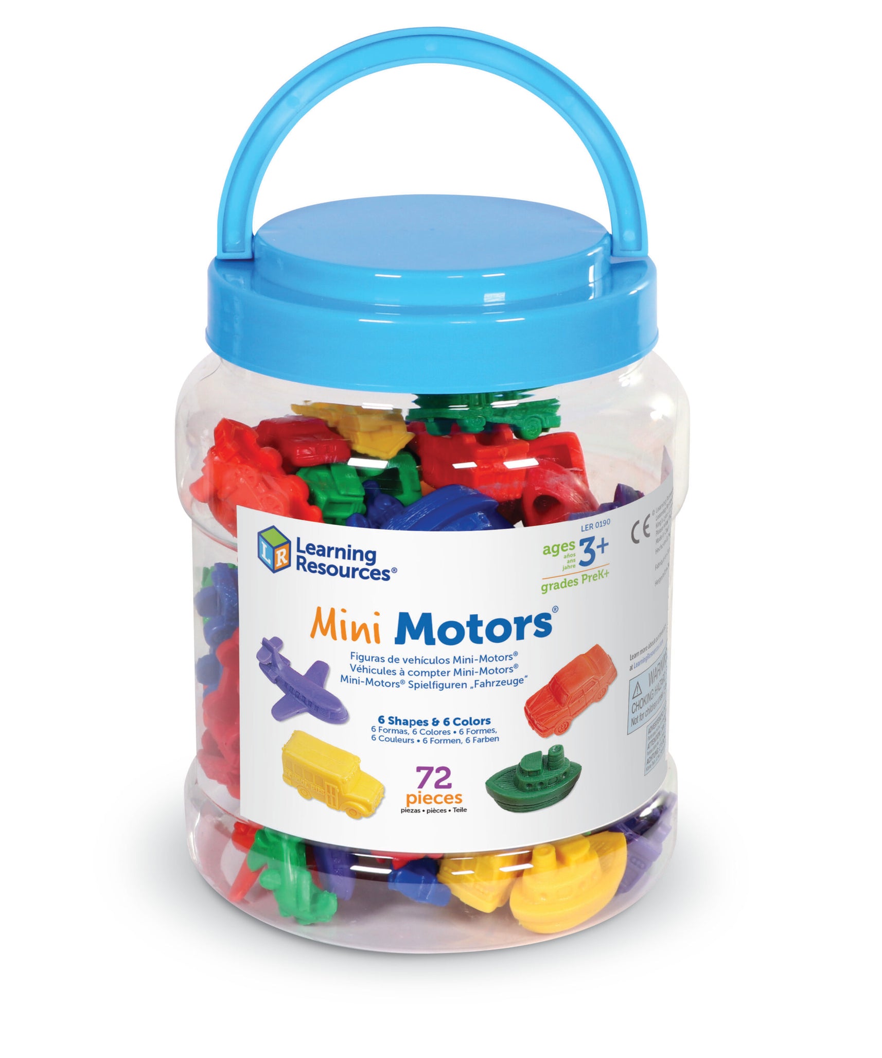 Learning Resources Mini Motors Counters, 72-Piece Set of Vehicle Counters for Counting, Sorting, and Imaginative Play, Includes Storage Tub, Ages 3 Plus