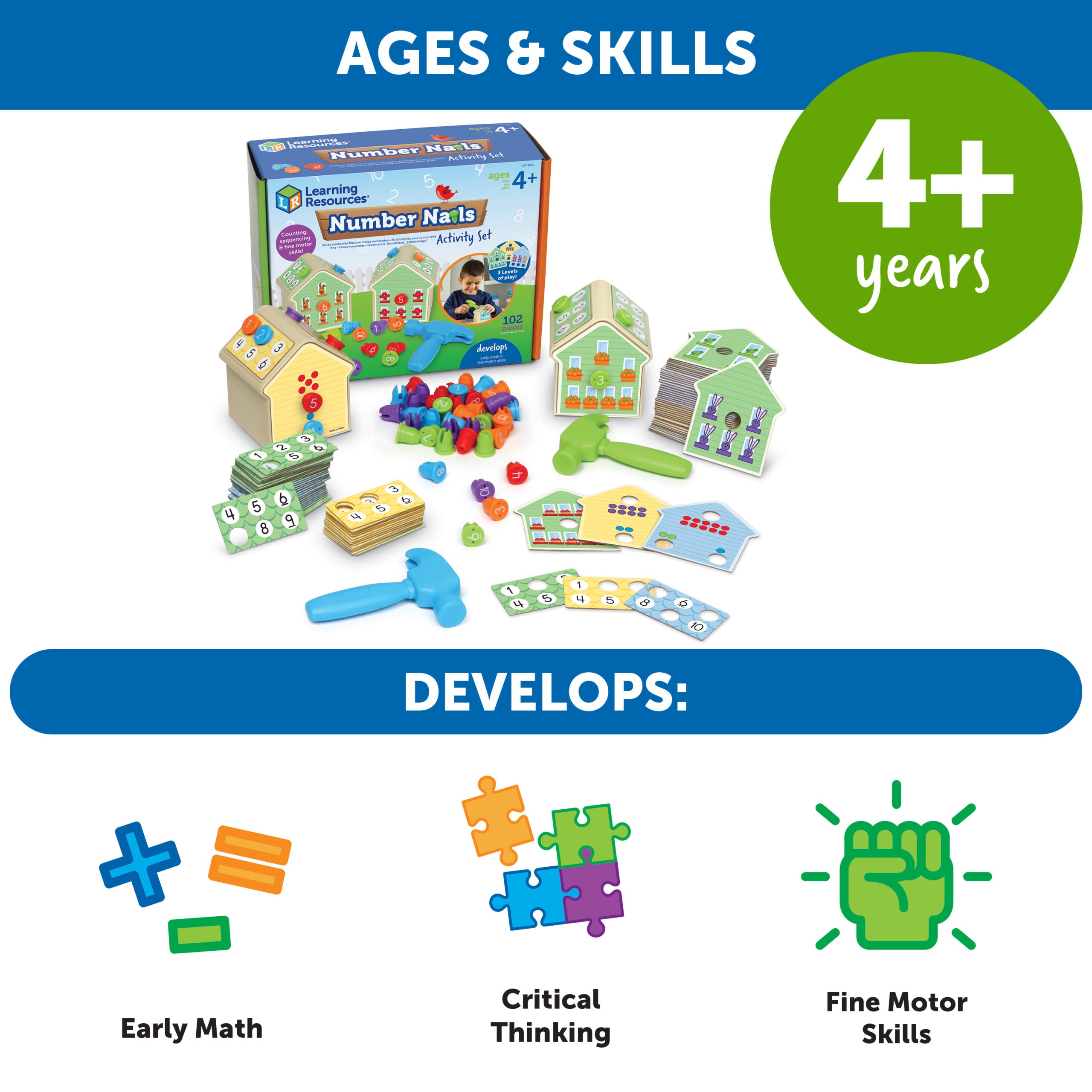 مجموعة أنشطة أظافر الأرقام من Learning Resources، لعبة رياضيات لمرحلة ما قبل المدرسة للعد والتسلسل، لعبة لتنمية المهارات الحركية الدقيقة والرياضيات المبكرة، للأعمار من 3 سنوات فما فوق