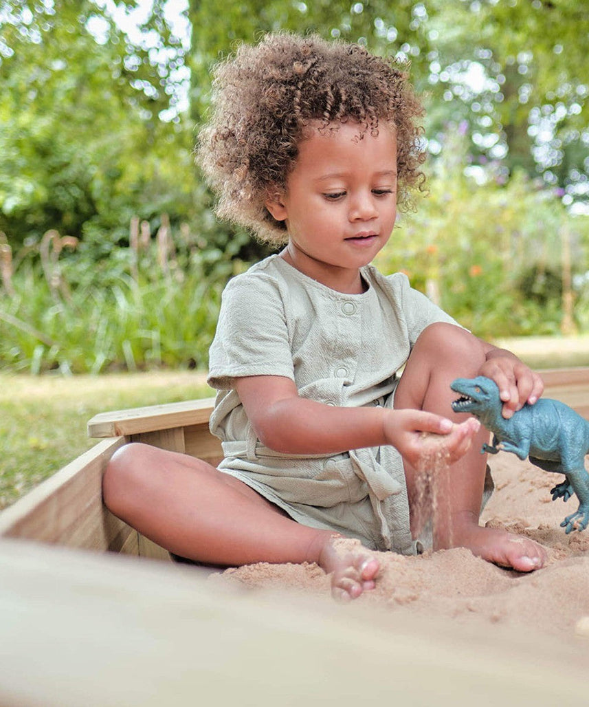 صندوق رمل خشبي من Plum Treasure Beach مع غطاء، لعبة صندوق رمل للملعب الخارجي مع مقعد مدمج، يشجع اللعب الخيالي والنشط للأطفال، مناسب للأولاد والبنات من سن 3 سنوات فما فوق