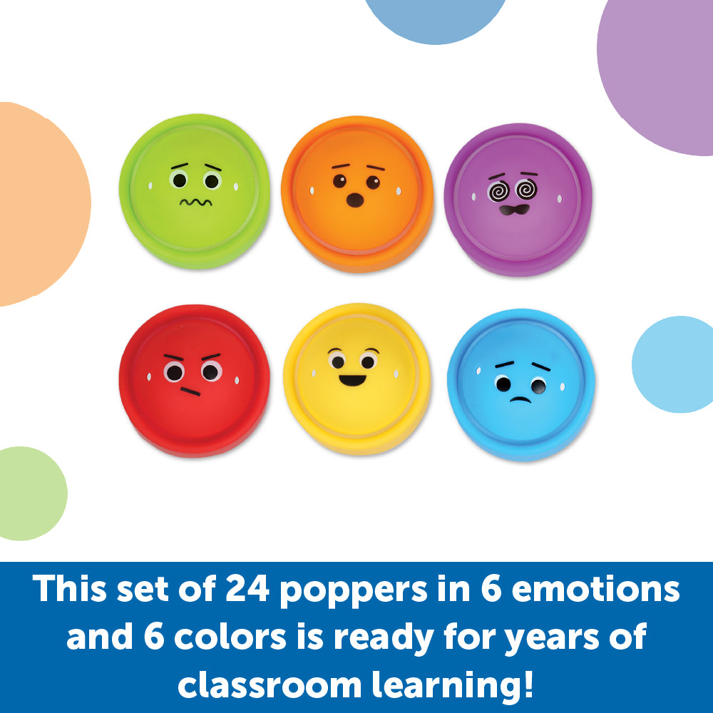 مجموعة أدوات فيدجيت بوبرز من مجموعة Rainbow Emotions من Learning Resources، مكونة من 24 أداة حسية قابلة للتكديس مع وجوه تعبيرية، تتضمن وعاء تخزين، مناسبة للأعمار من 3 سنوات فما فوق