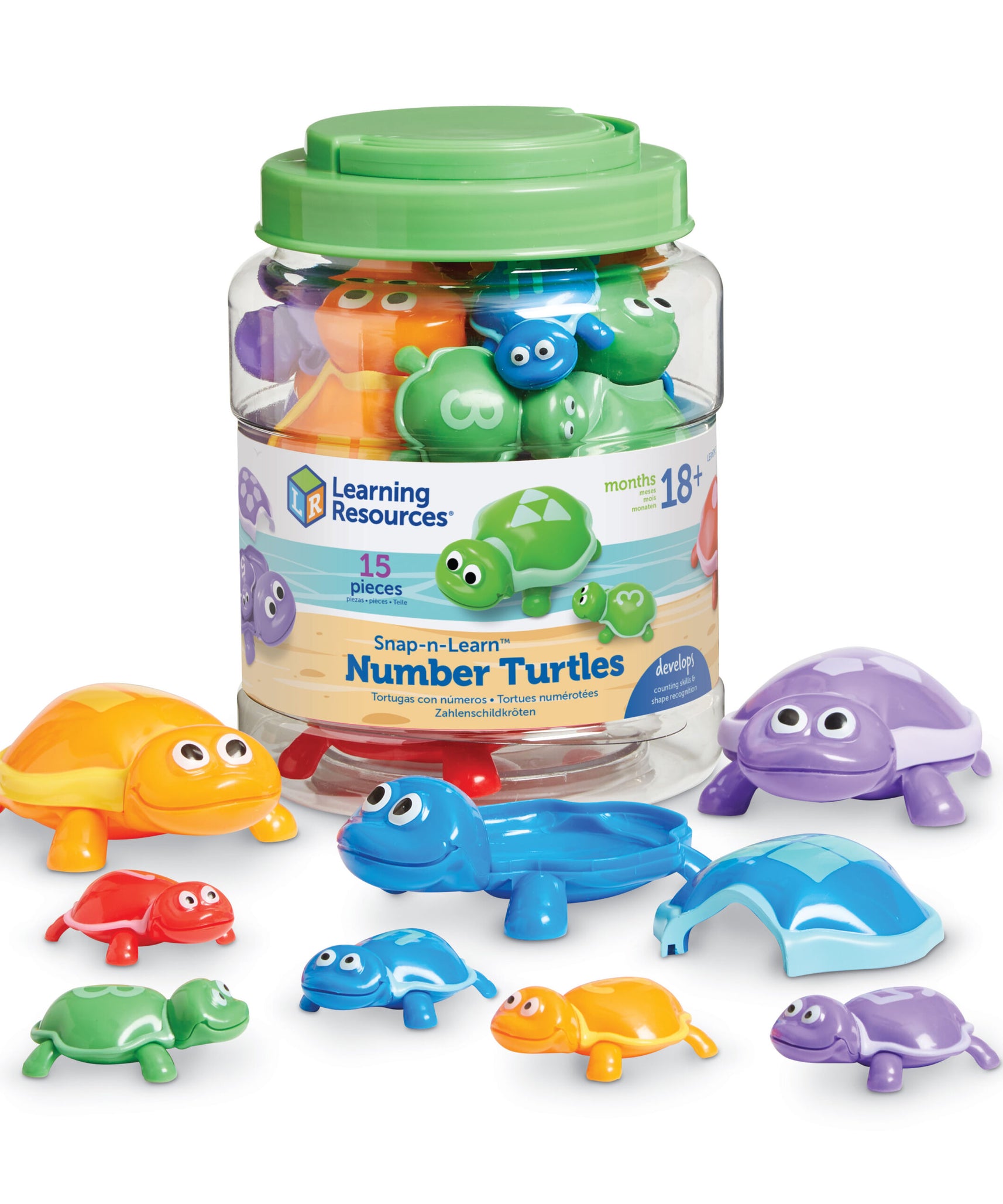 موارد التعلم سلاحف الأرقام Snap-n-Learn، لعبة تعليم الرياضيات المبكرة للأرقام والتعرف على الأشكال والمهارات الحركية الدقيقة، للأعمار من سنتين فما فوق