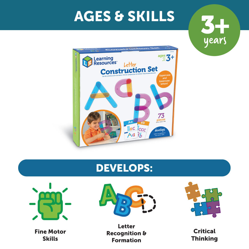 Learning Resources Letter Construction Activity Set, Hands-On Letter Formation & Recognition Tool for Early Learners, Includes 60 Pieces & Activity Cards