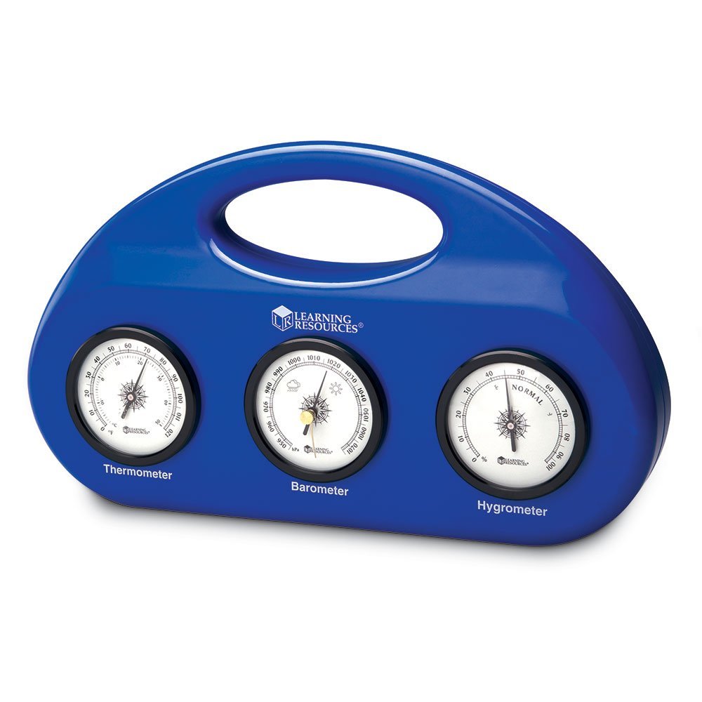 مجموعة مركز موارد التعلم للطقس، مجموعة أدوات علوم الطقس 3 في 1 للأطفال، مقياس ضغط جوي، مقياس رطوبة، مقياس حرارة، أرصاد جوية عملية، للأعمار من 5 سنوات فما فوق، تتضمن دليل أنشطة
