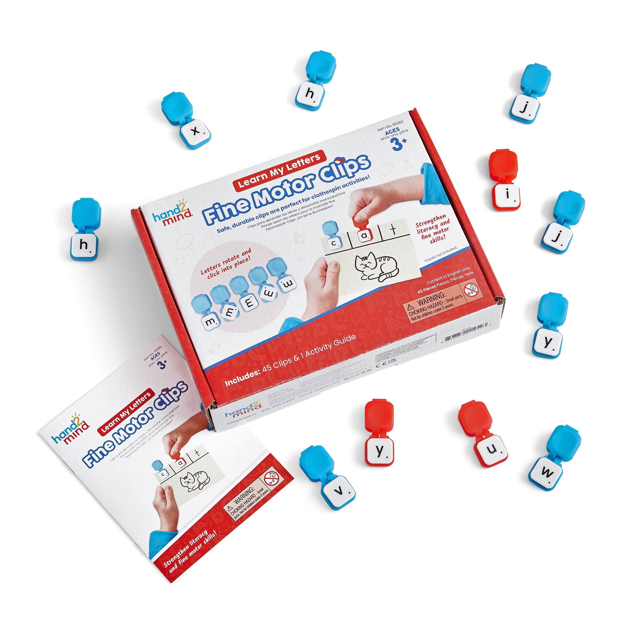 موارد تعليمية - مشابك تعلم حروفي الدقيقة، لعبة لمحو الأمية والمهارات الحركية الدقيقة، تعلم أبجدي عملي للأطفال الصغار، 45 مشبكًا للحروف و4 مشابك نقاط، للأعمار من 3 سنوات فما فوق